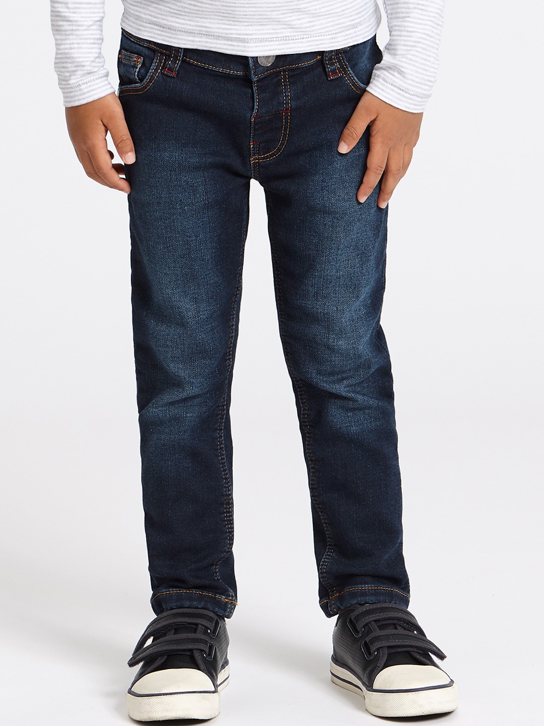 Marks & Spencer Boys Blue Regular Fit Mid-Rise Clean Look Stretchable Jeans