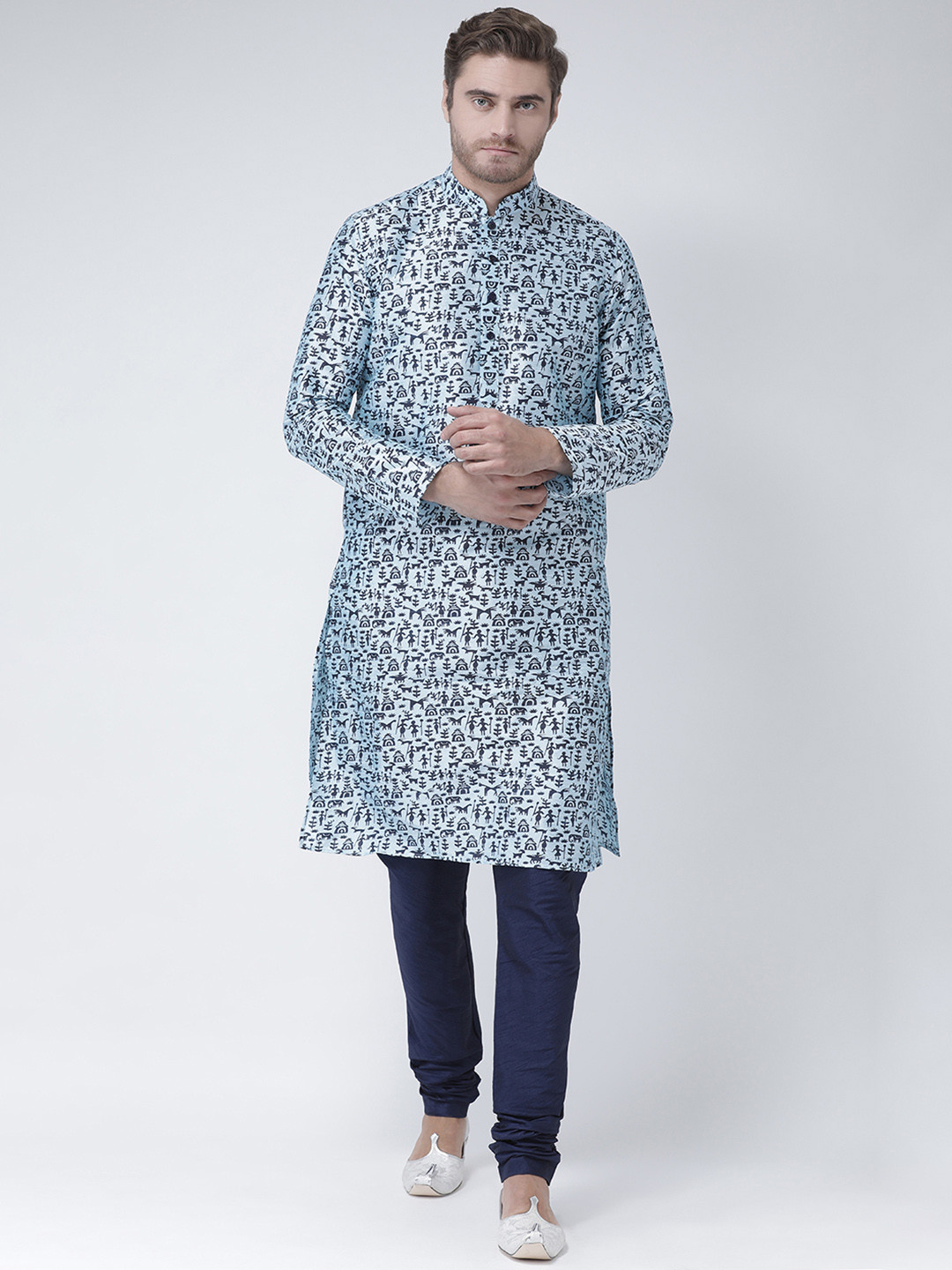 

DEYANN Men Blue & Black Printed Straight Kurta
