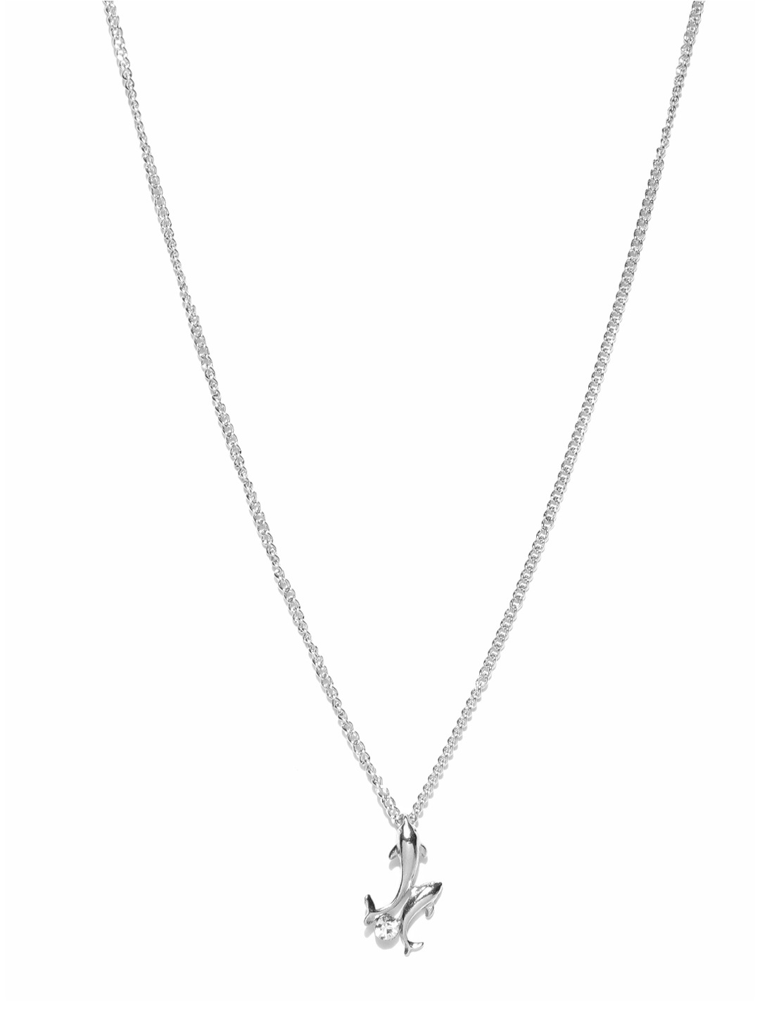 

OOMPH Women Silver Plated White Stone Studded Fish Fin Motif Pendant With Chain