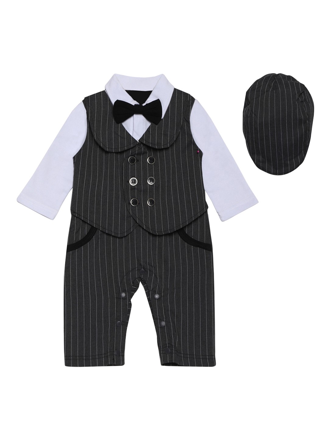 

AJ DEZINES Boys Grey & White Striped Romper
