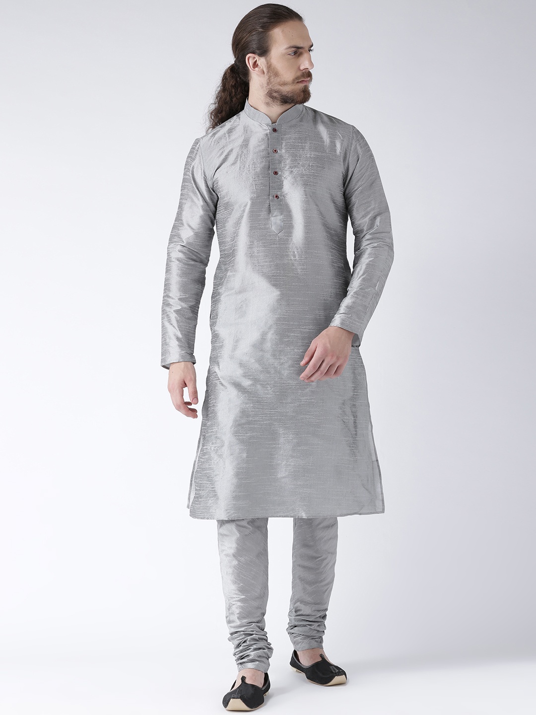

DEYANN Men Grey Solid Straight Kurta