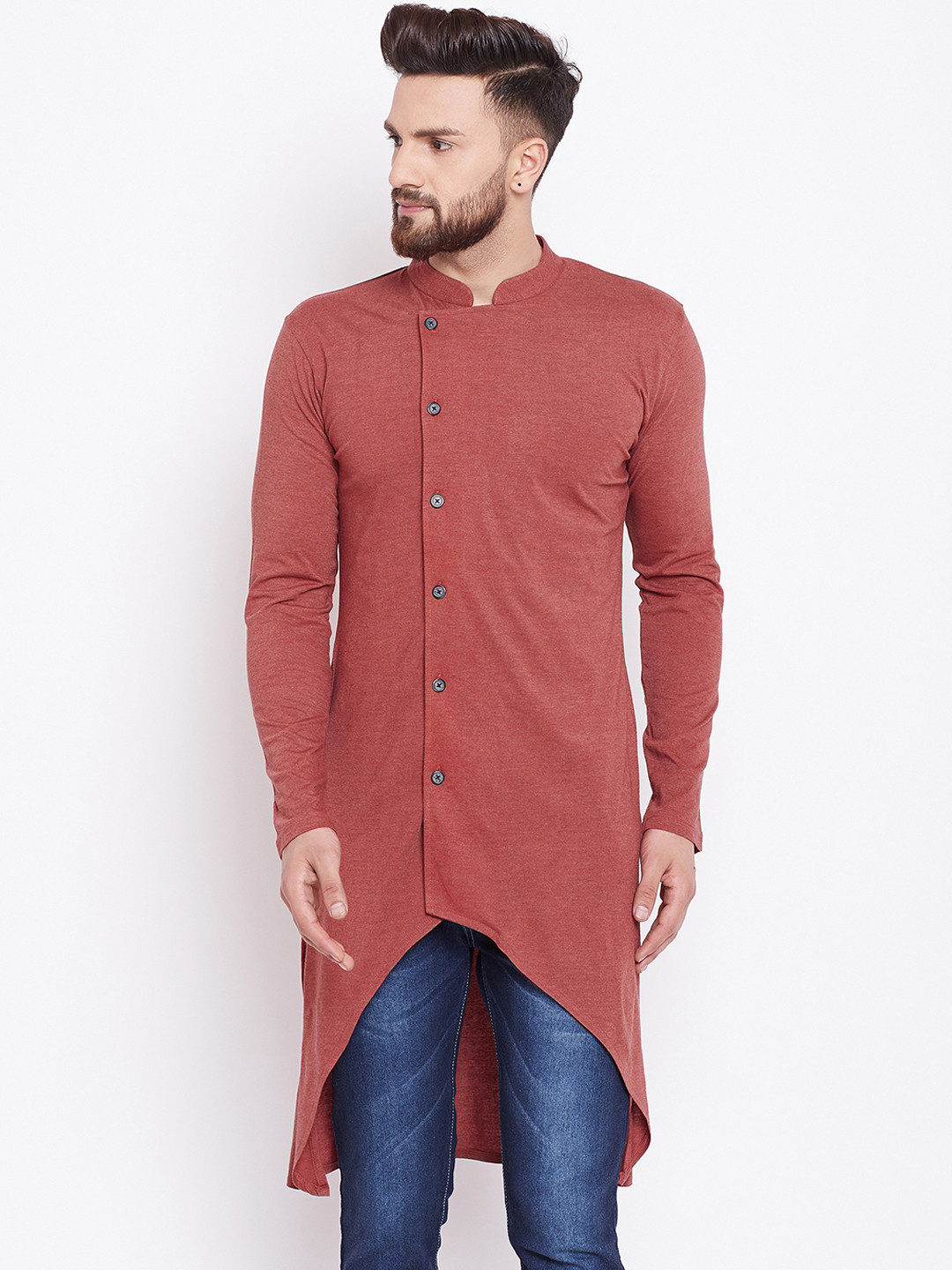

CHILL WINSTON Men Red Solid Straight Kurta