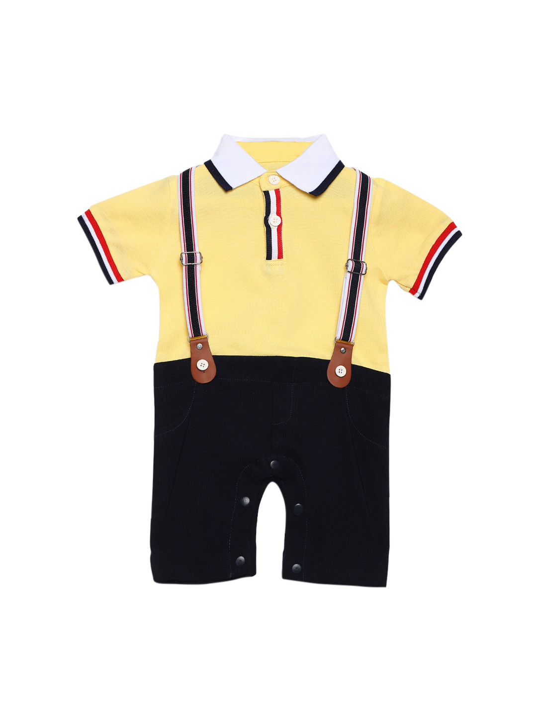 

Aj DEZInES Boys Yellow & Black Colorblocked Romper