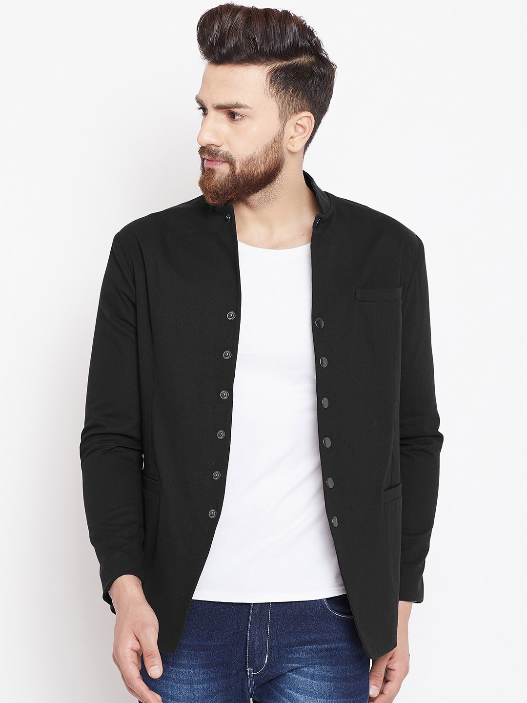 

CHILL WINSTON Men Black Solid Regular-Fit Pure Cotton Bandhgala
