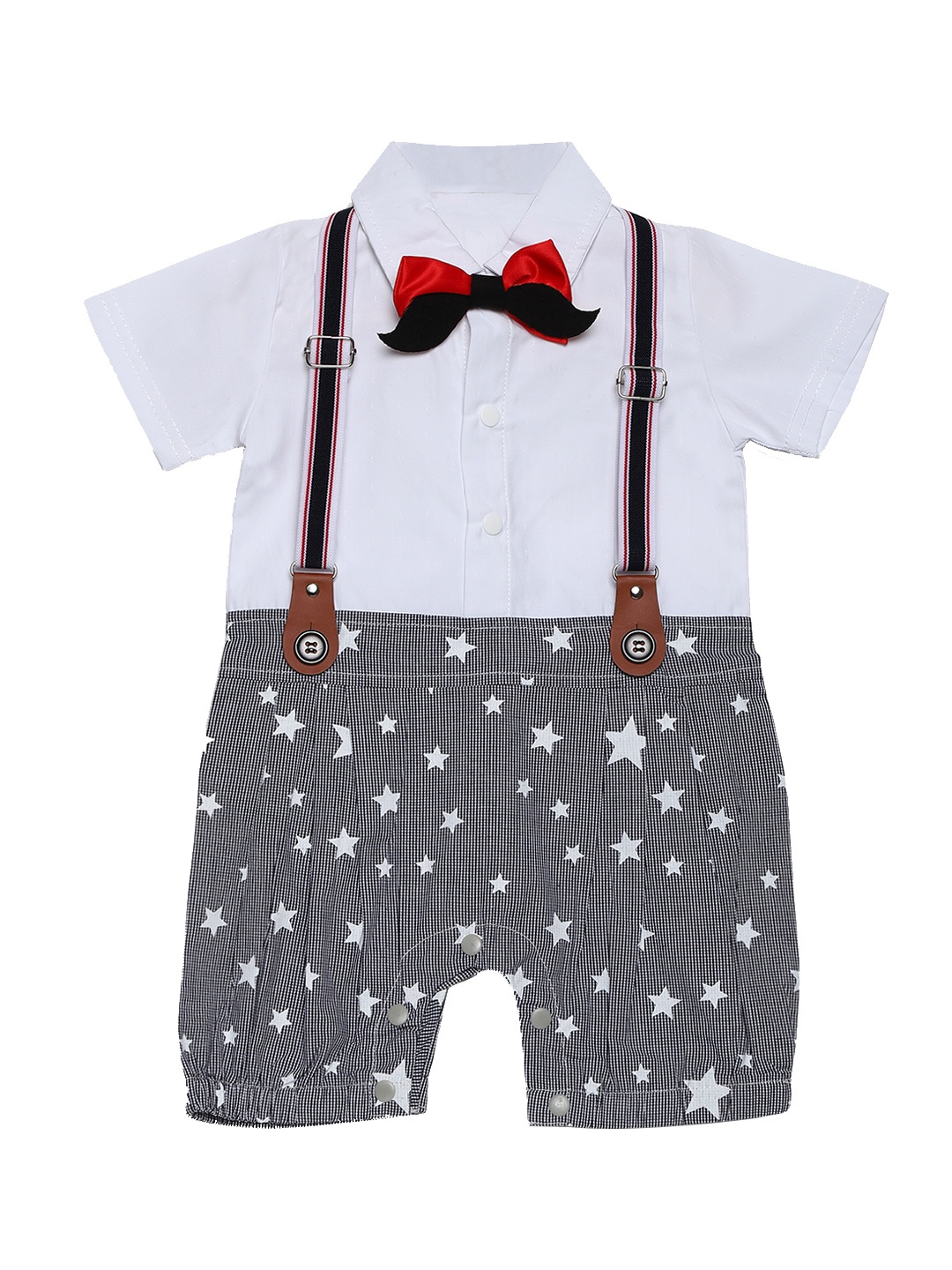 

Aj DEZInES Boys White & Grey Printed Romper