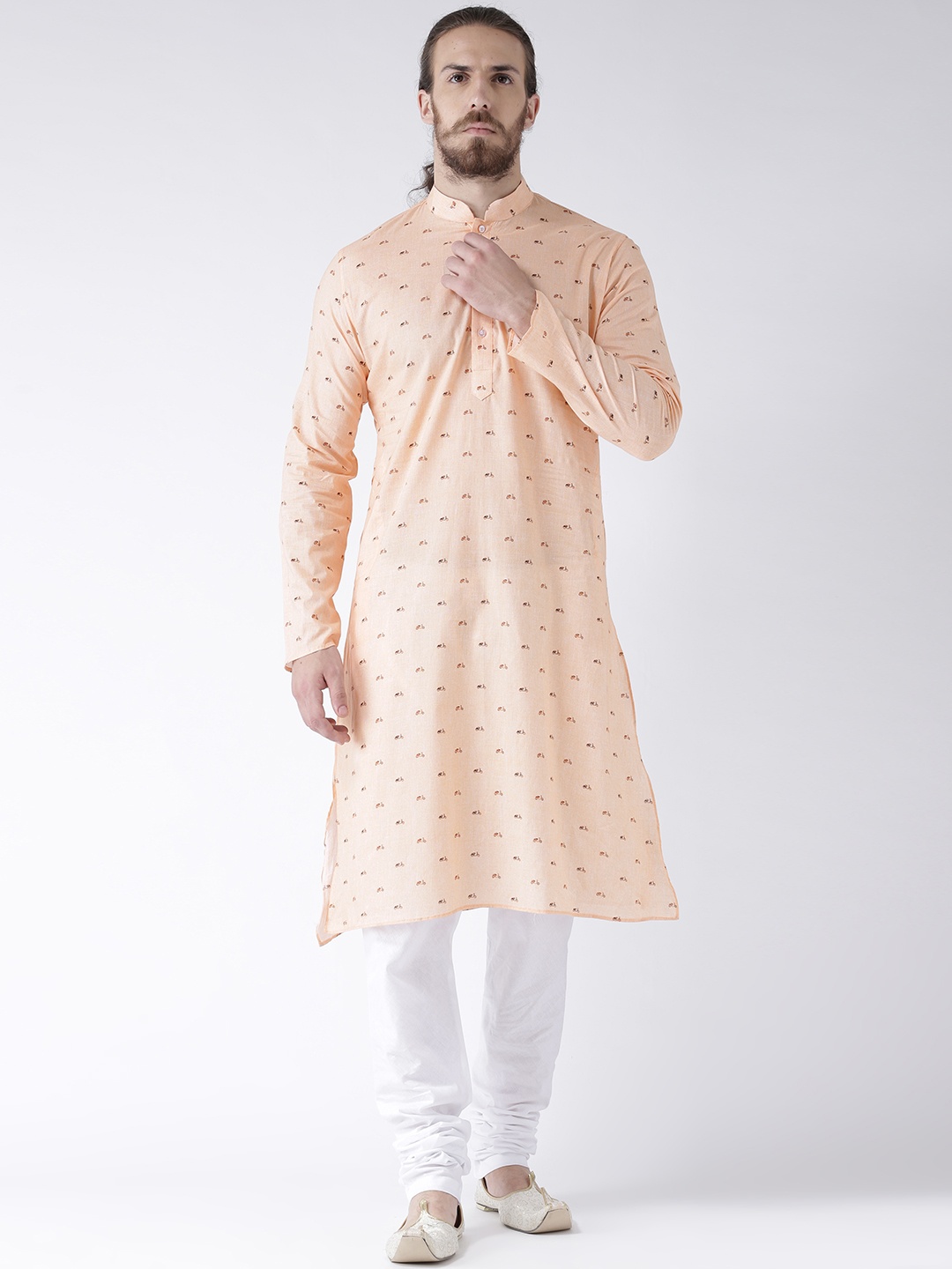 

DEYANN Men Peach-Coloured Printed Straight Kurta