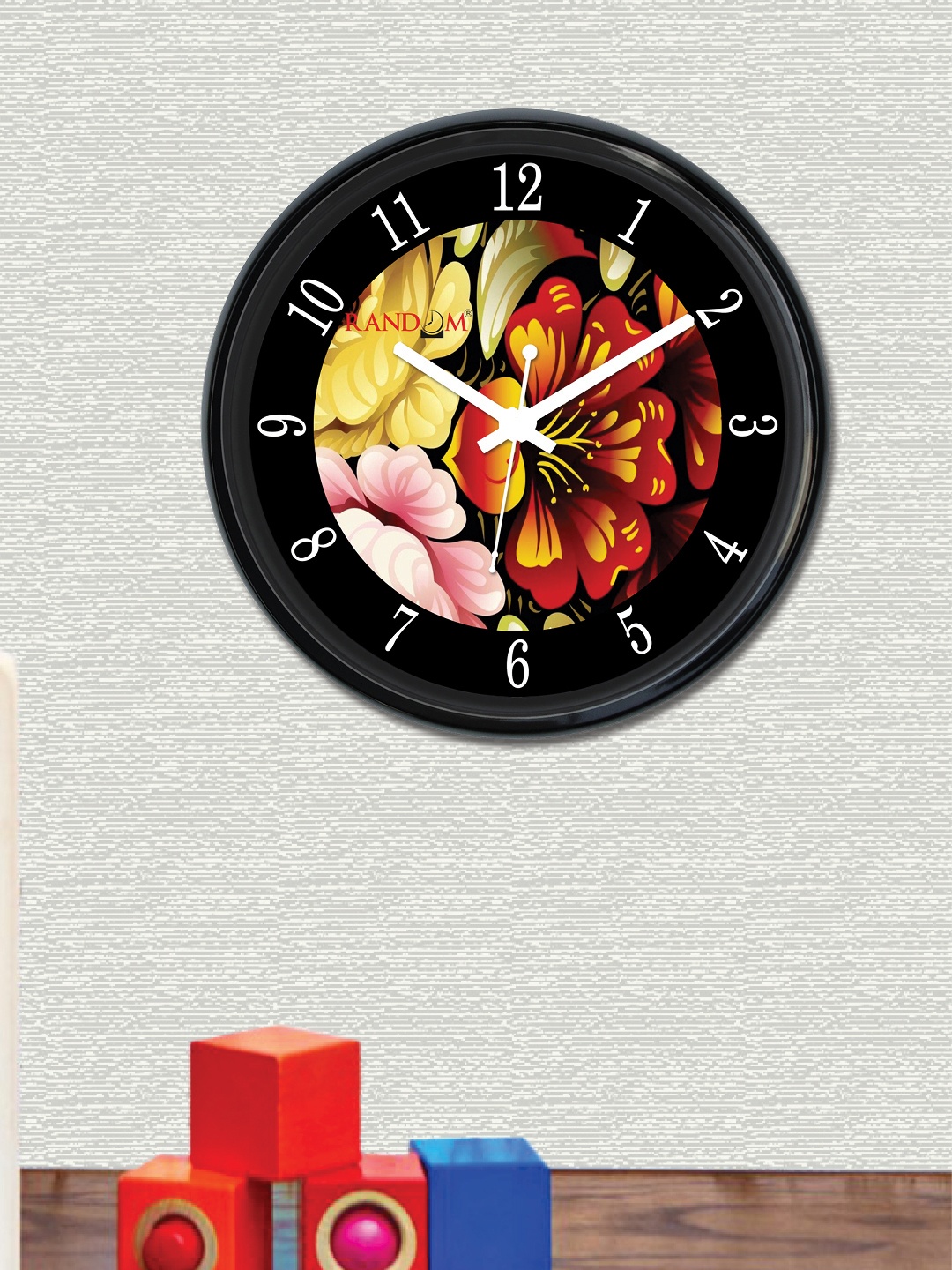 RANDOM Multicoloured Round Printed Analogue Wall Clock, Multi