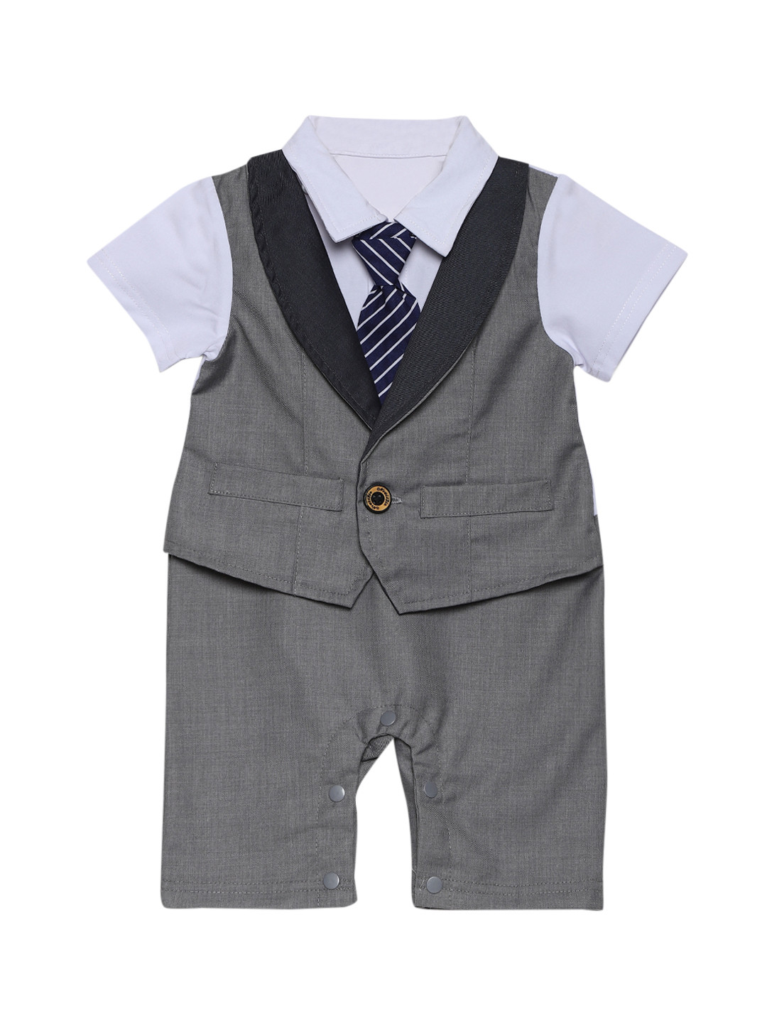 

AJ DEZINES Boys Grey & White Colorblocked Romper