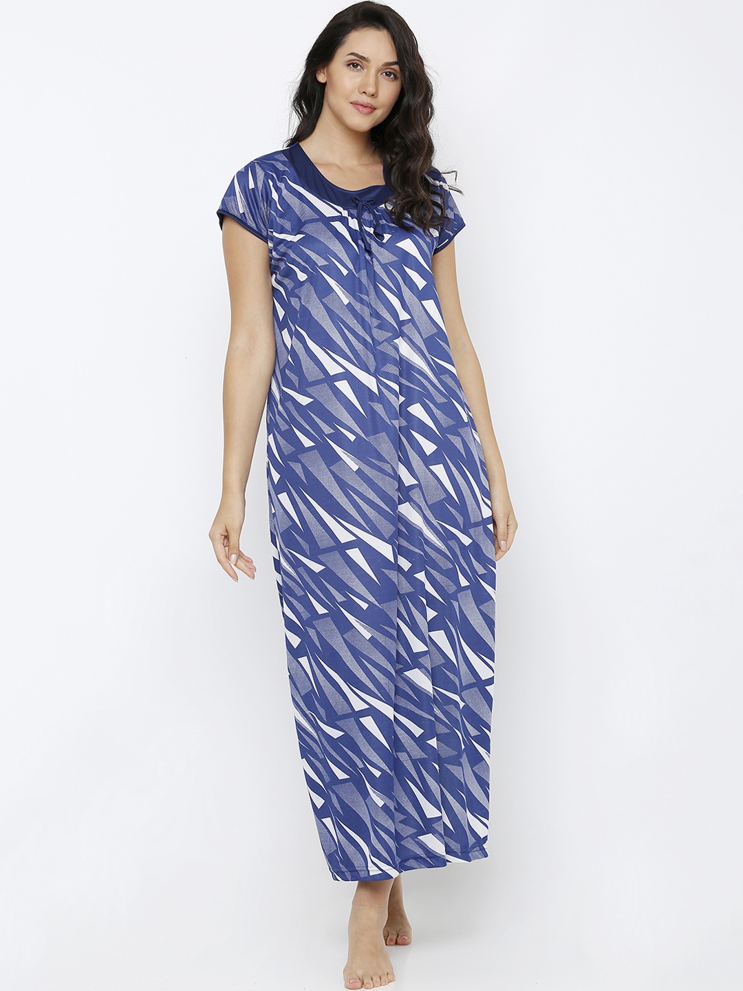 

Pretty Awesome Navy Blue & White Printed Nightdress PTAS359