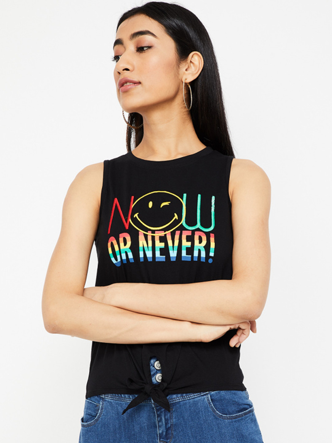 

SmileyWorld Women Black Printed Tank Top