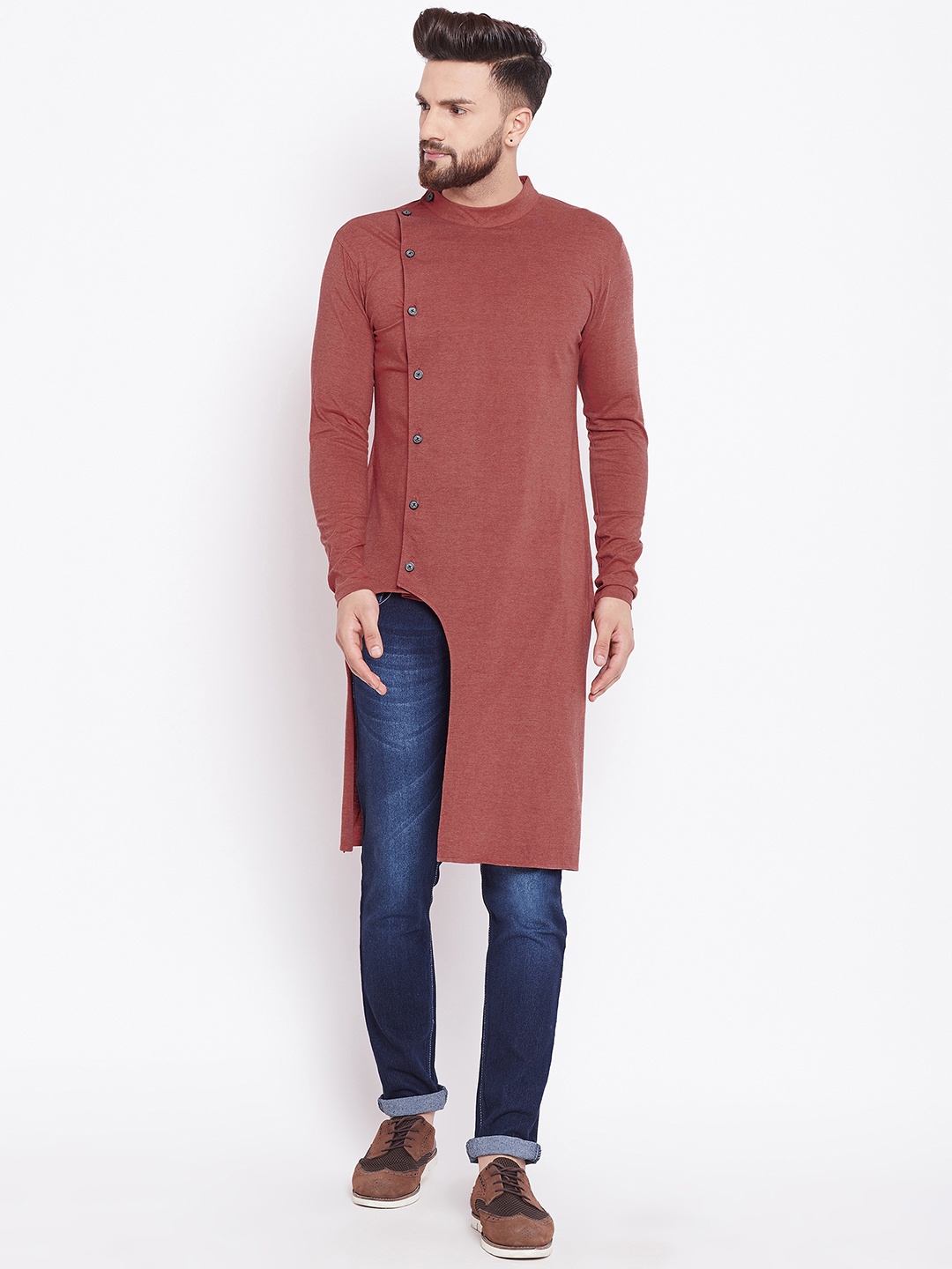 

CHILL WINSTON Men Rust Solid Straight Kurta