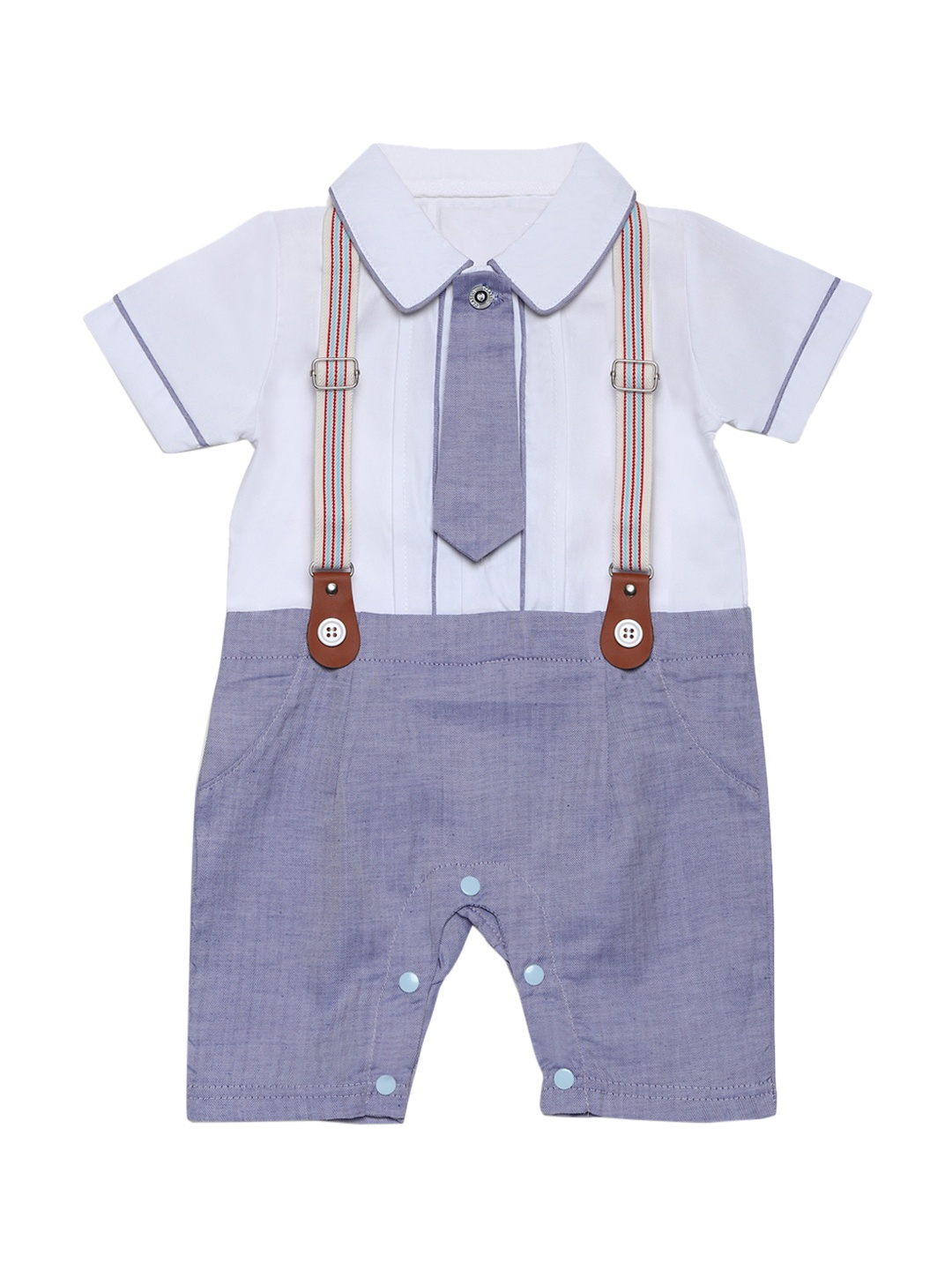 

AJ DEZINES Boys White & Purple Colorblocked Romper