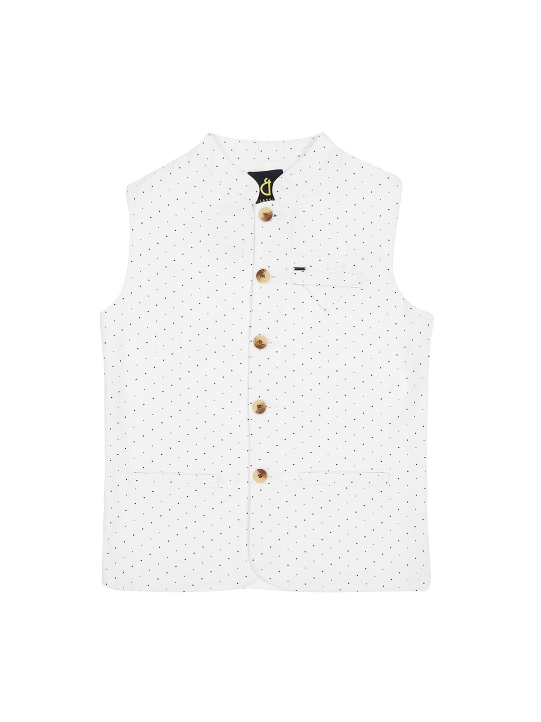 

Gini and Jony Boys White Printed Pure Cotton Nehru Jacket