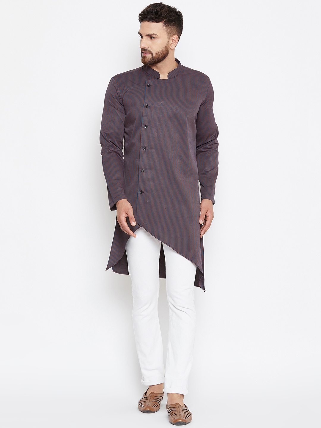 

even Men Blue Striped Straight Kurta