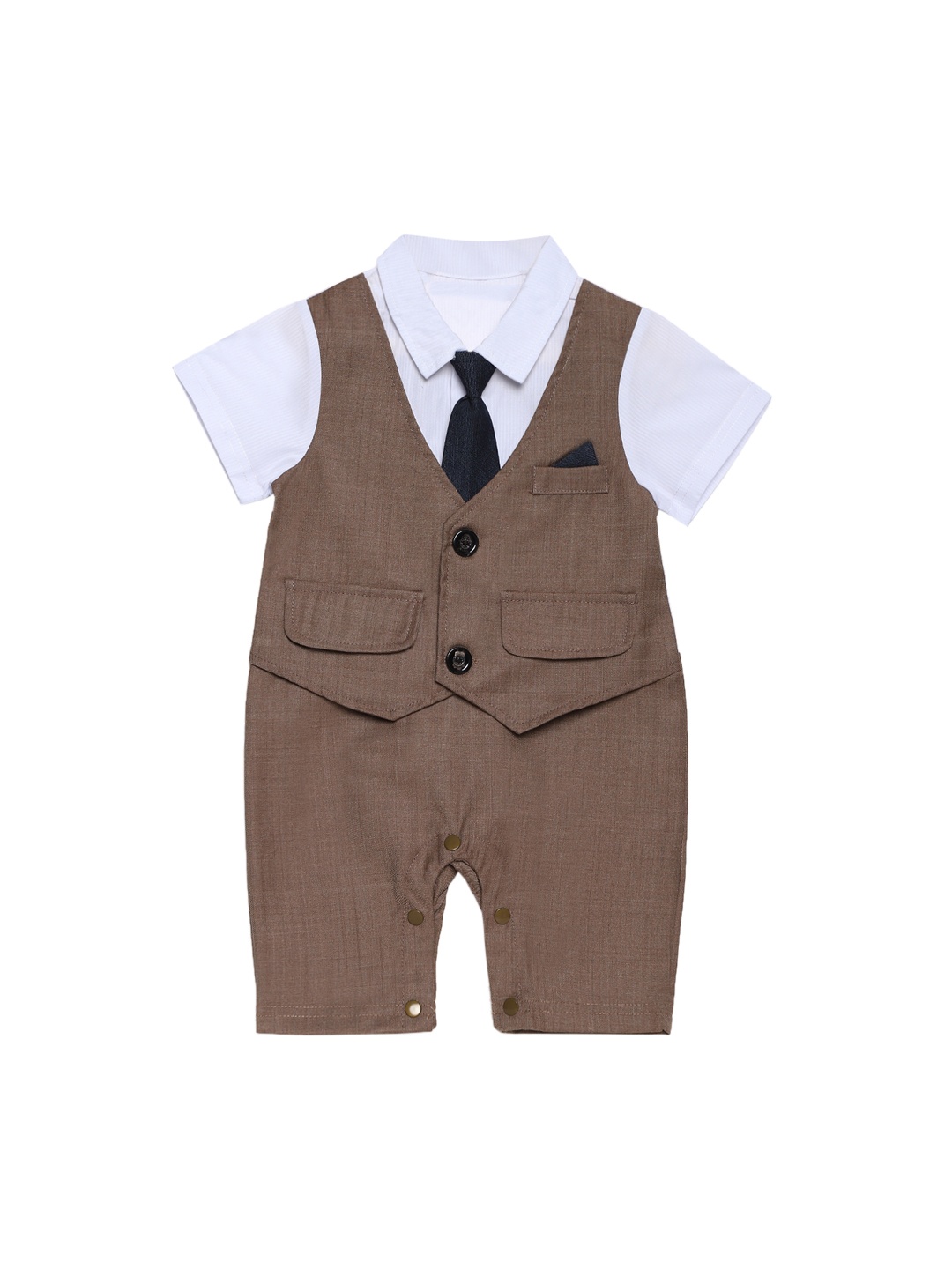 

AJ DEZINES Boys Brown & White Solid Romper