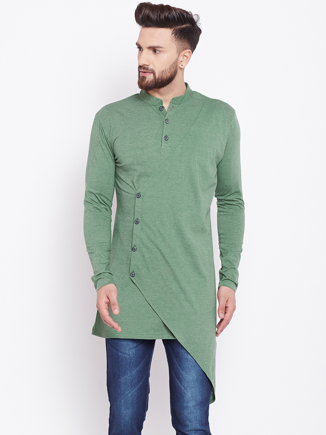

CHILL WINSTON Men Green Solid Straight Kurta