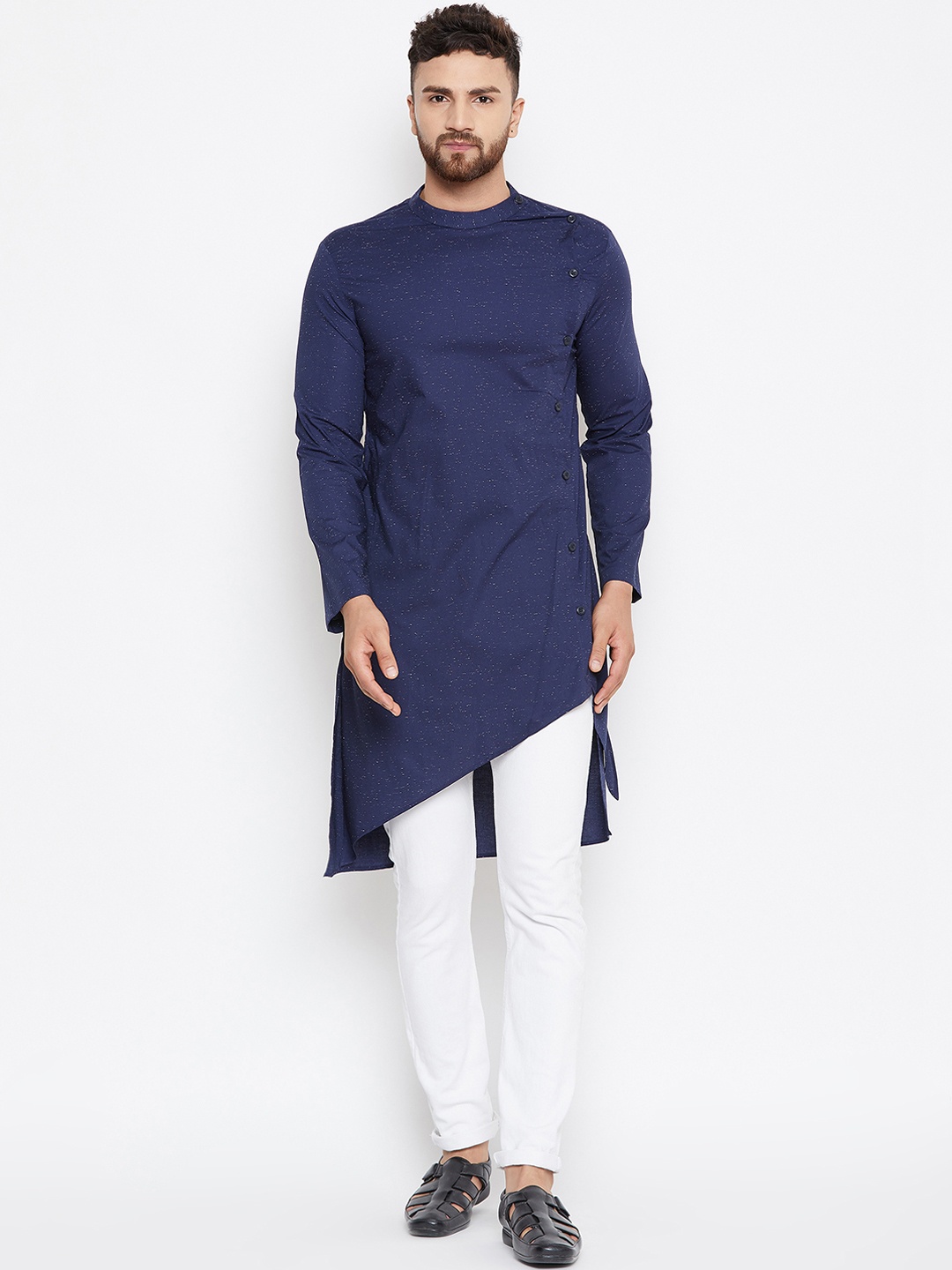 

even Men Navy Blue Woven Design Straight Kurta