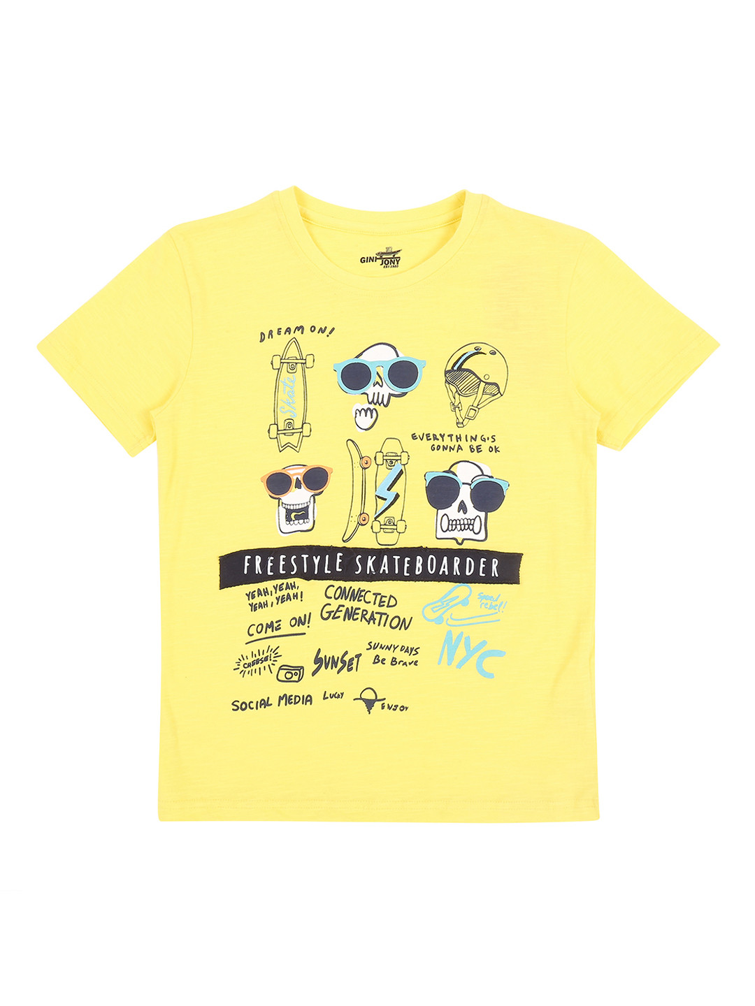 

Gini and Jony Boys Yellow Printed Round Neck T-shirt