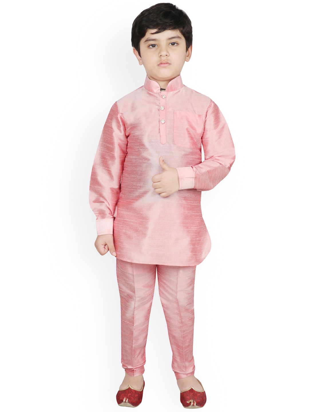 

SG YUVRAJ Boys Pink Solid Kurta with Trousers