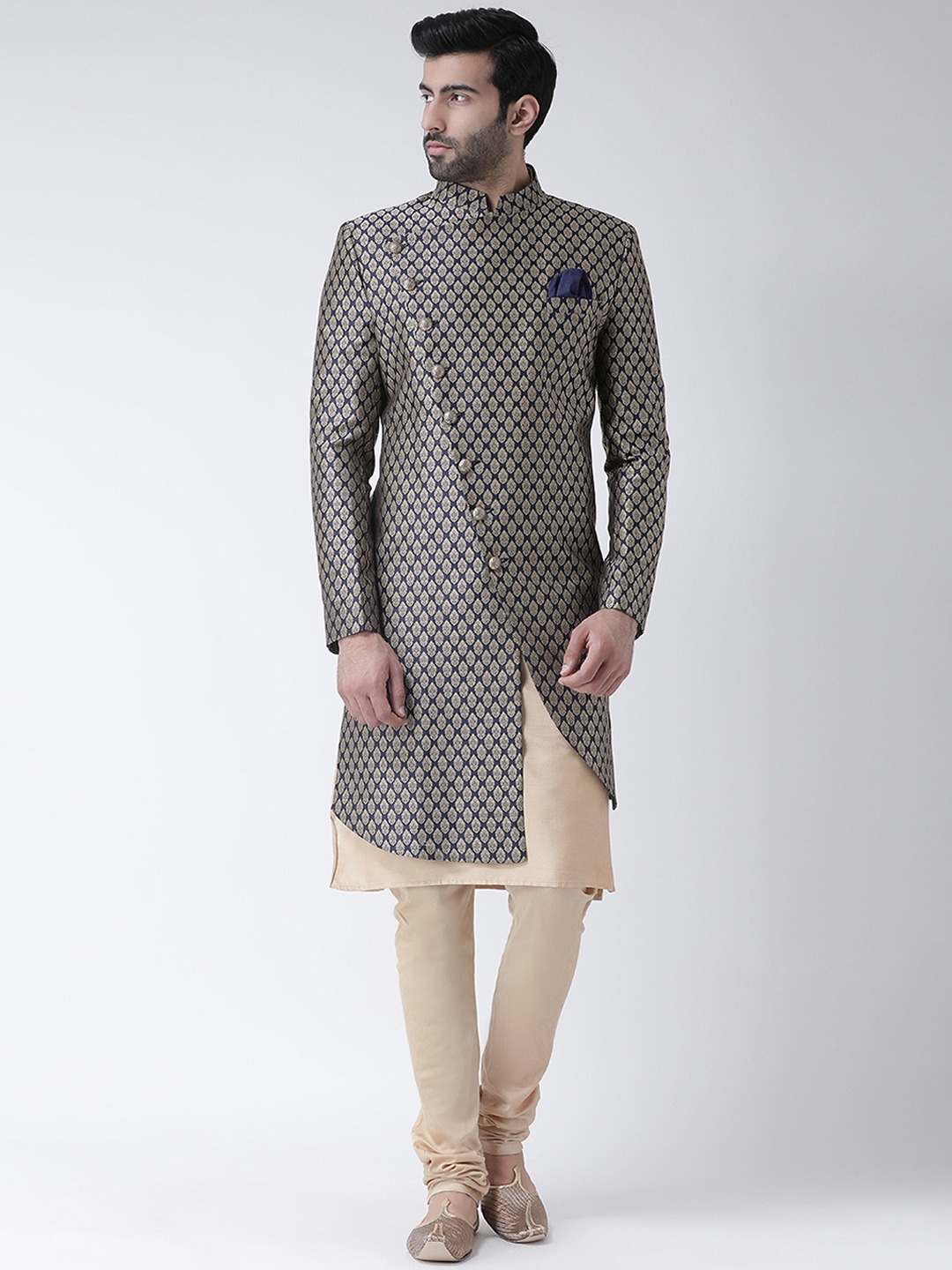 KISAH Men Indowestern Sherwani Set, Navy blue