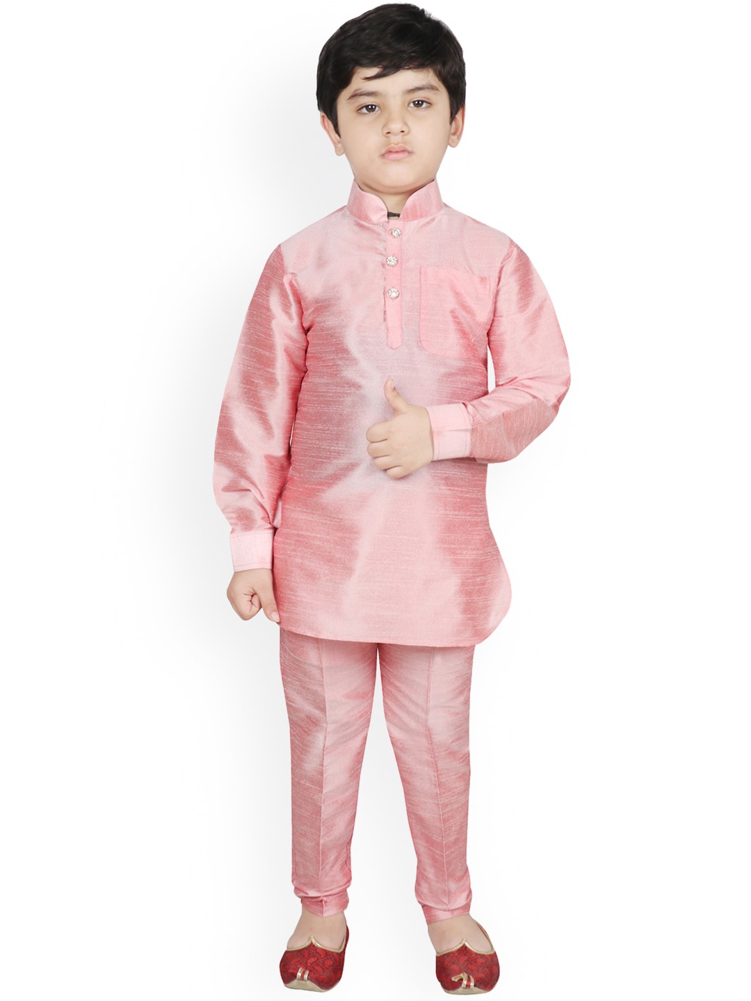 

SG YUVRAJ Boys Pink Solid Kurta with Trousers