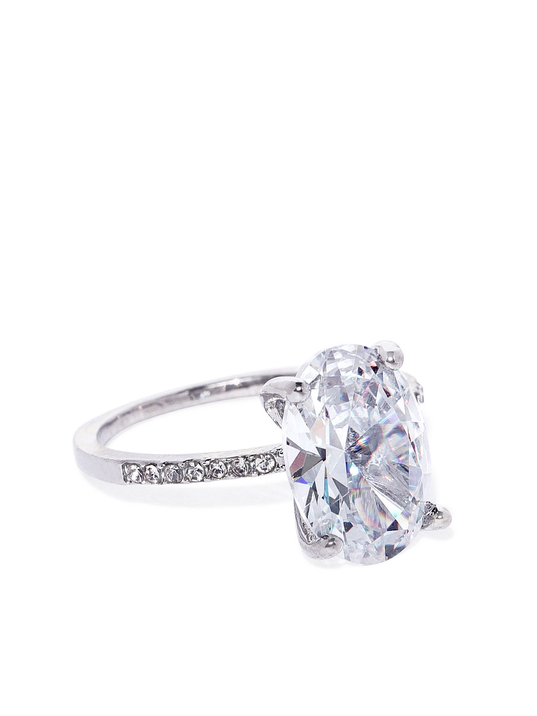 

OOMPH Silver Plated Large Oval Shape Solitaire Cubic Zirconia Engagement Proposal Ring