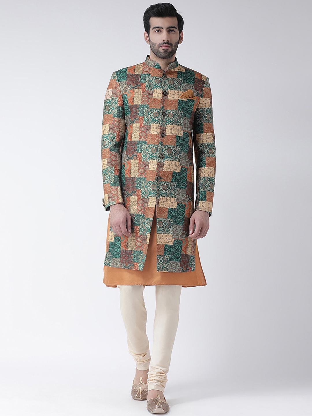 KISAH Men Multicoloured Printed Indowestern Sherwani Set, Multi