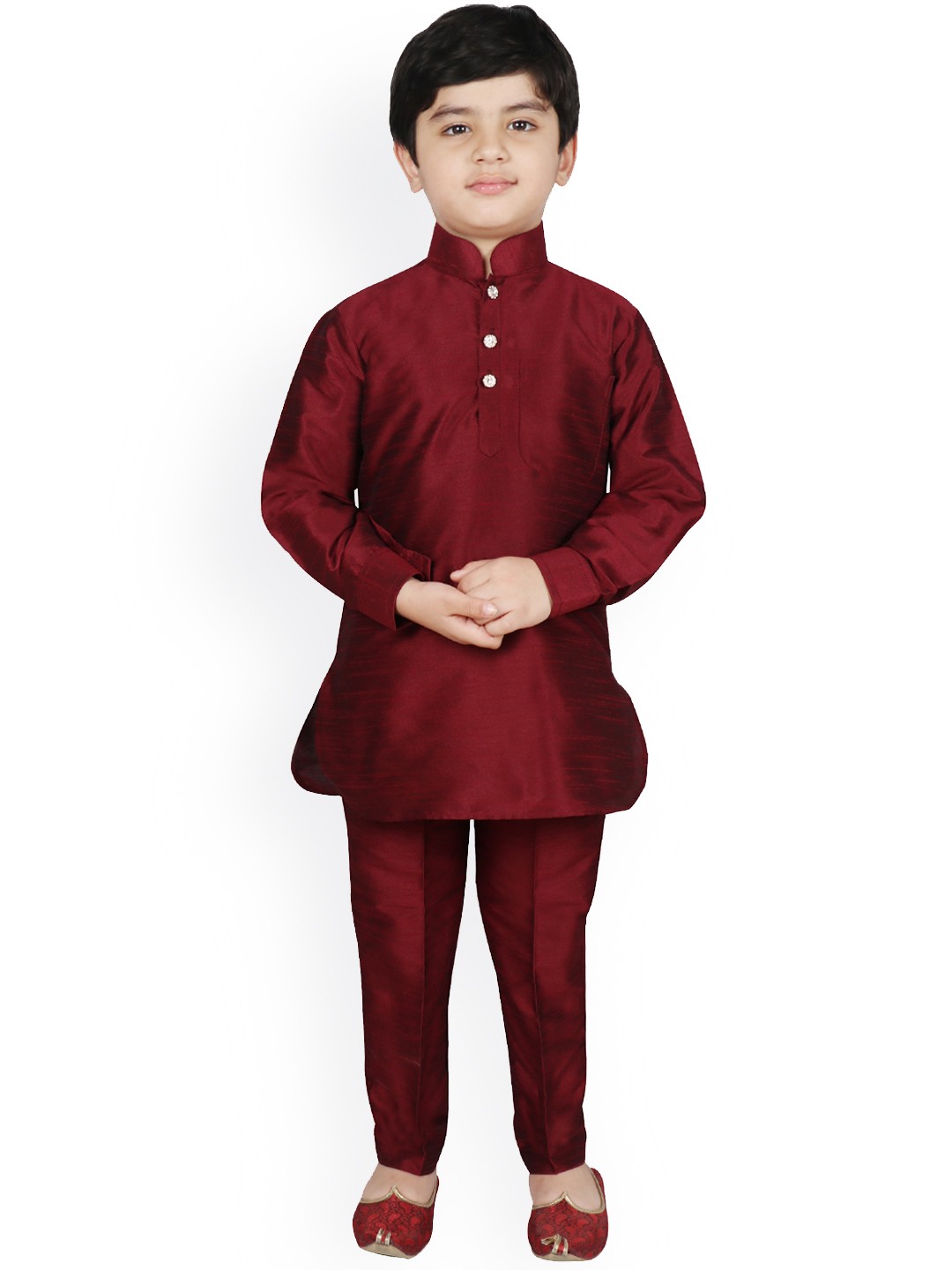 

SG YUVRAJ Boys Maroon Solid Kurta with Trousers