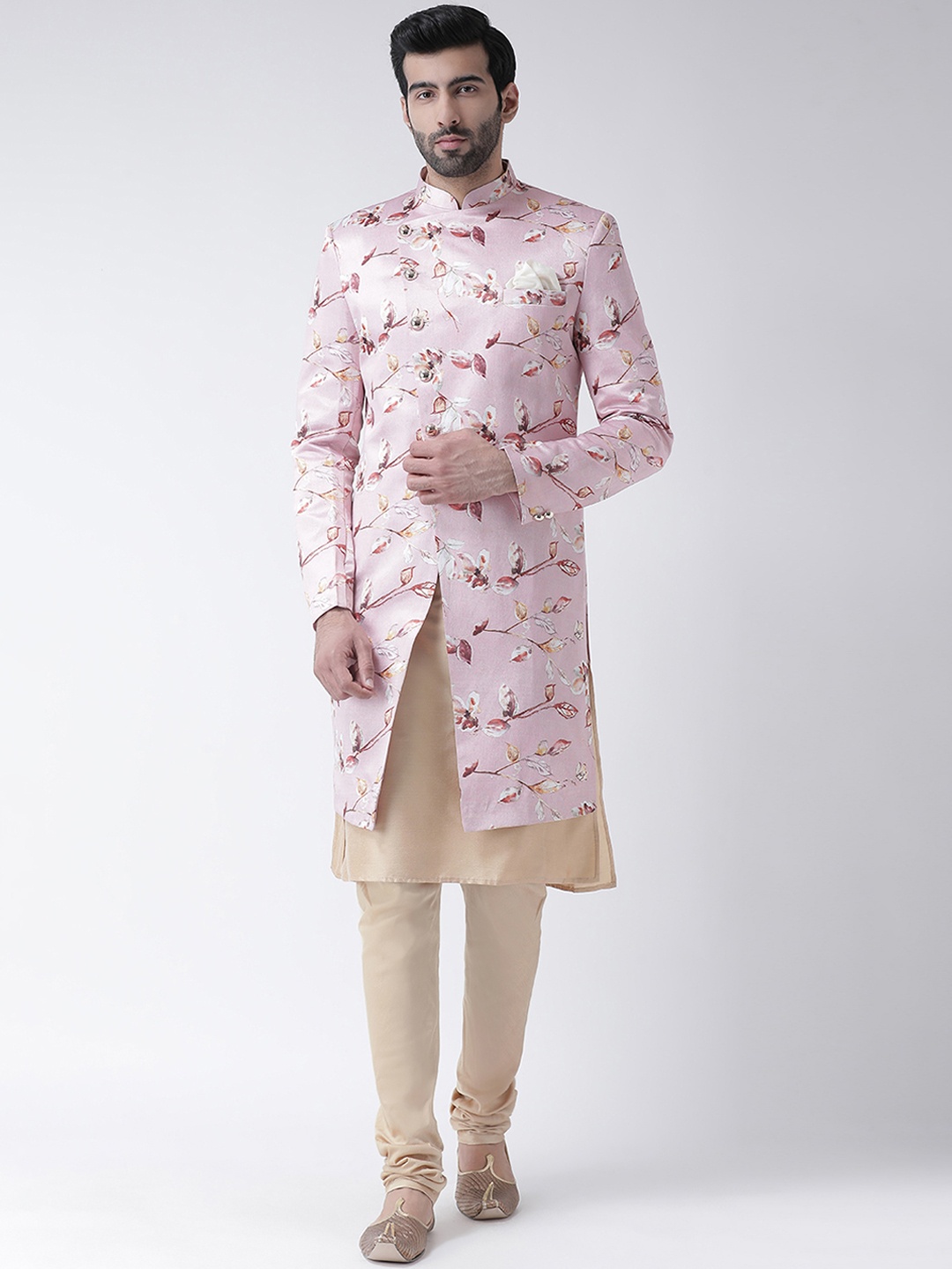 KISAH Men Printed Indowestern Sherwani Set, Pink