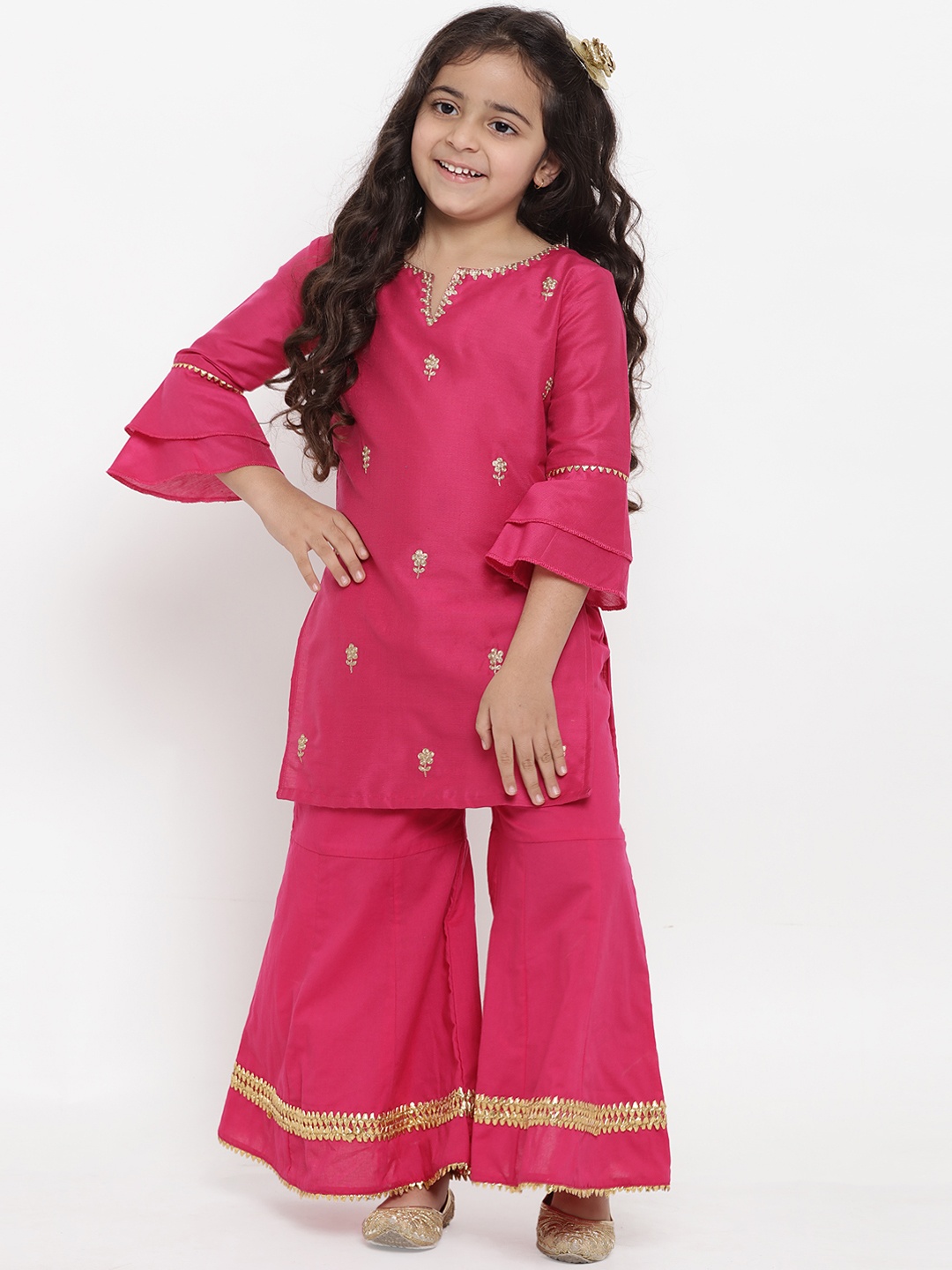 

Bitiya by Bhama Girls Pink Embroidered Kurta with Sharara