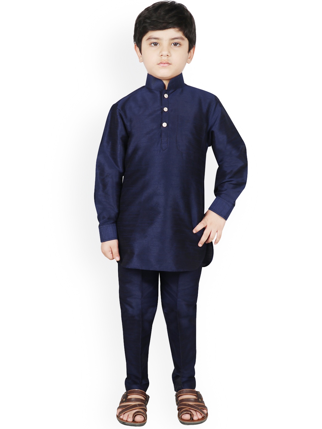 SG YUVRAJ Boys Navy Blue Solid Kurta with Trousers