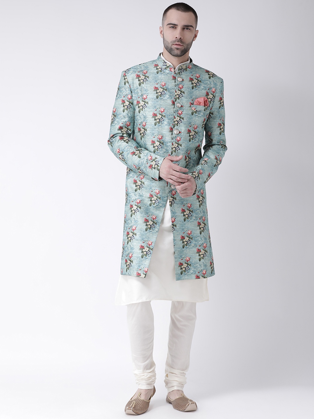 

KISAH Men Printed Indowestern Sherwani Set, Blue