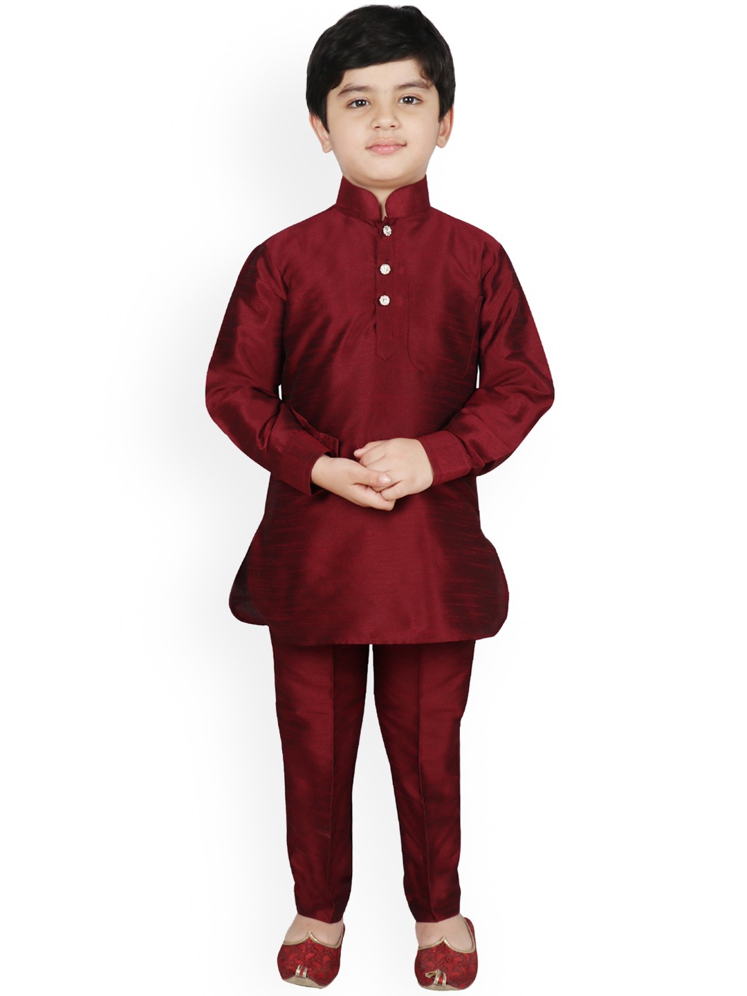 

SG YUVRAJ Boys Maroon Pathani Solid Kurta with Trousers
