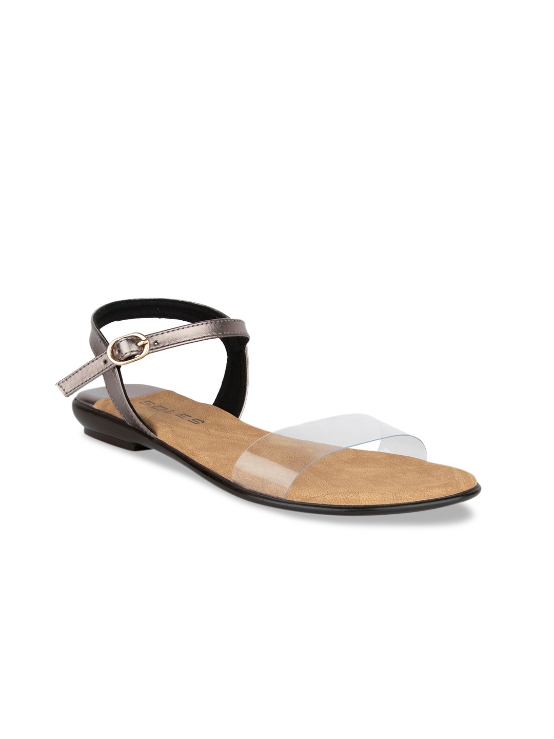 

SOLES Women Grey Solid Open Toe Flats