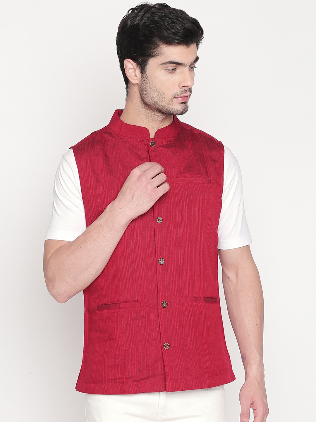

indus route by Pantaloons Men Maroon Nehru Jacket