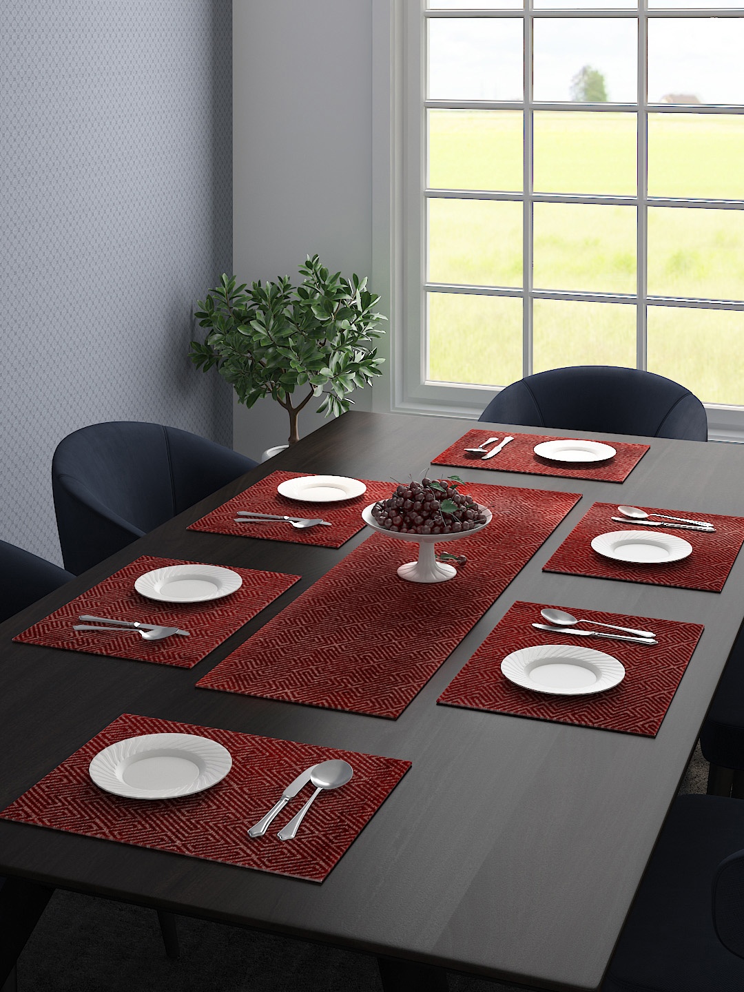 

Saral Home Set Of 6 Maroon Printed Table Placemats