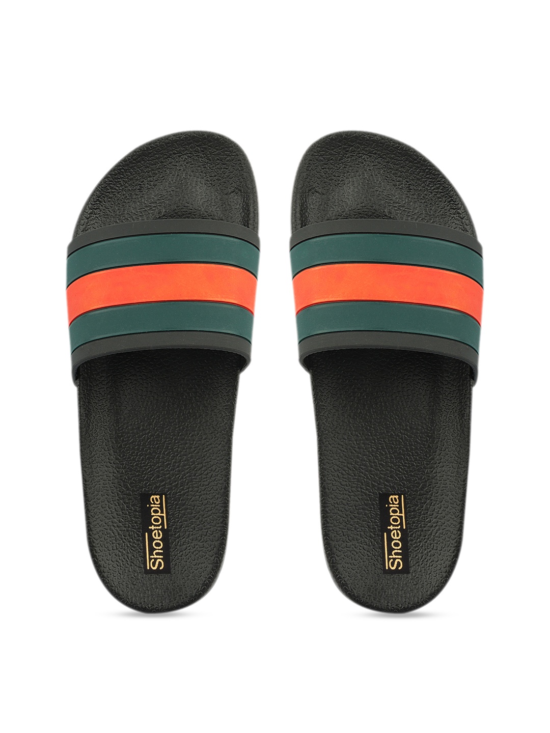 

Shoetopia Women Black & Green Colourblocked Sliders