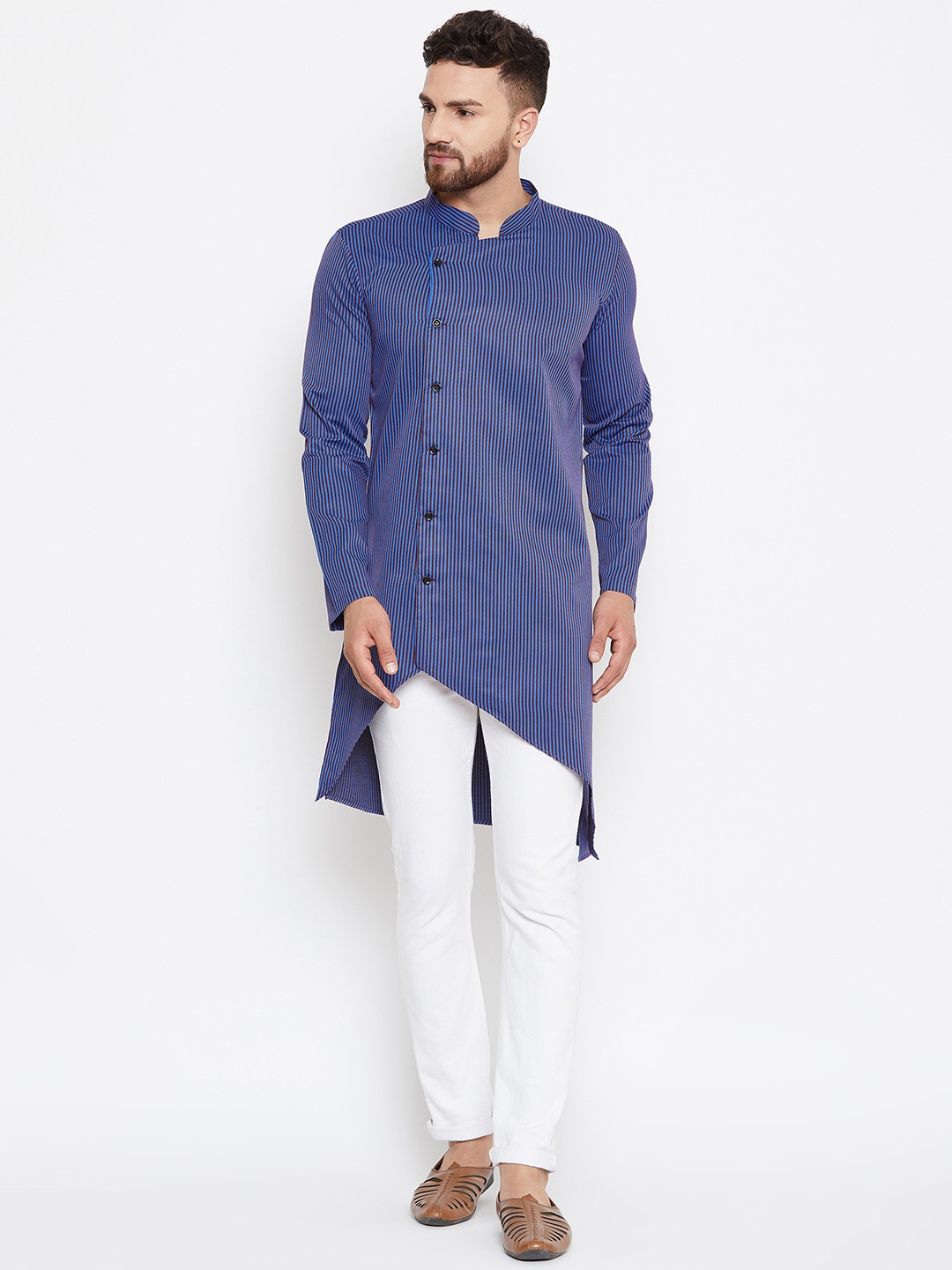 

even Men Blue & Maroon Striped Straight Kurta