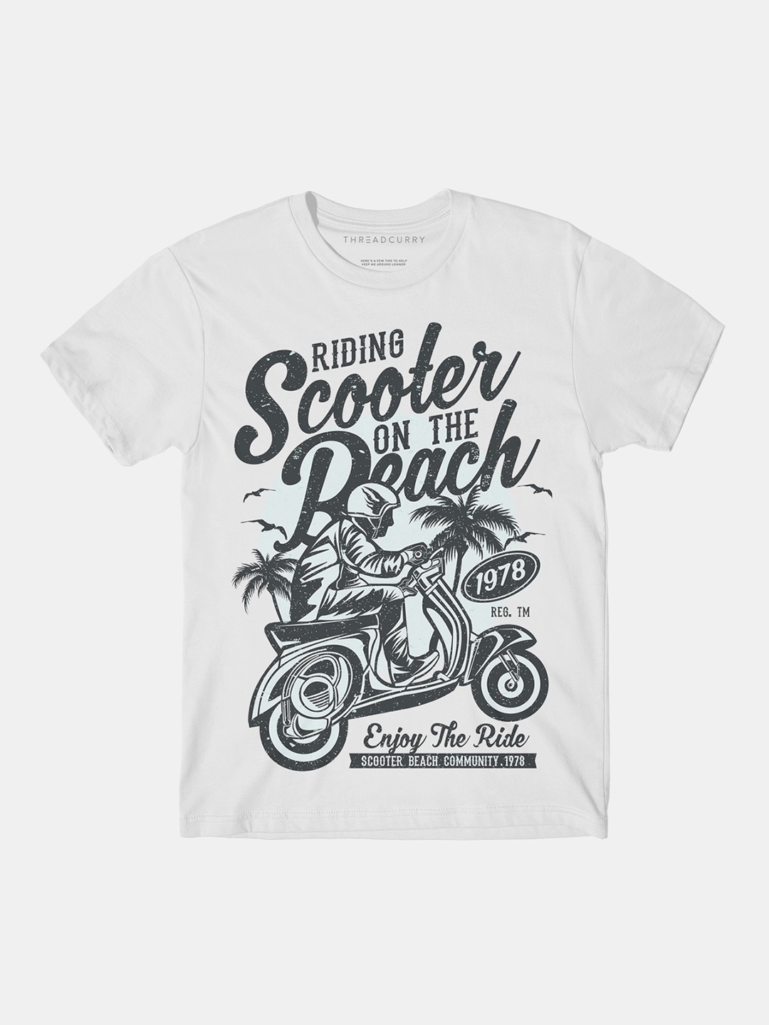 

THREADCURRY Boys White Biker Print Tshirt