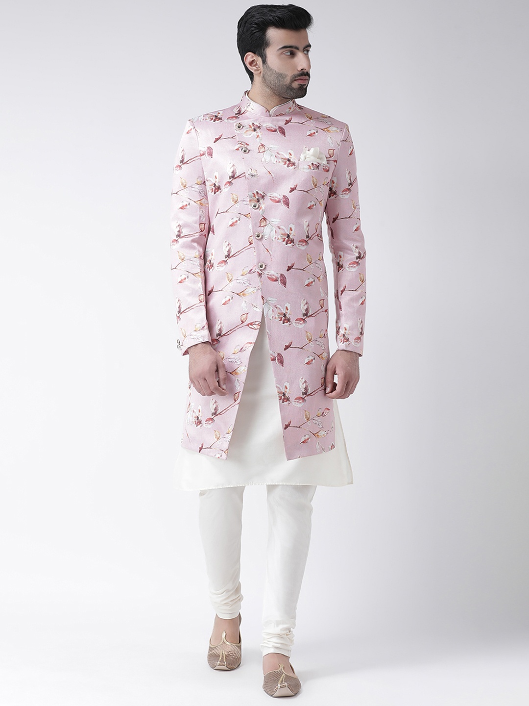 

KISAH Men Floral Printed Indowestern Sherwani Set, Pink
