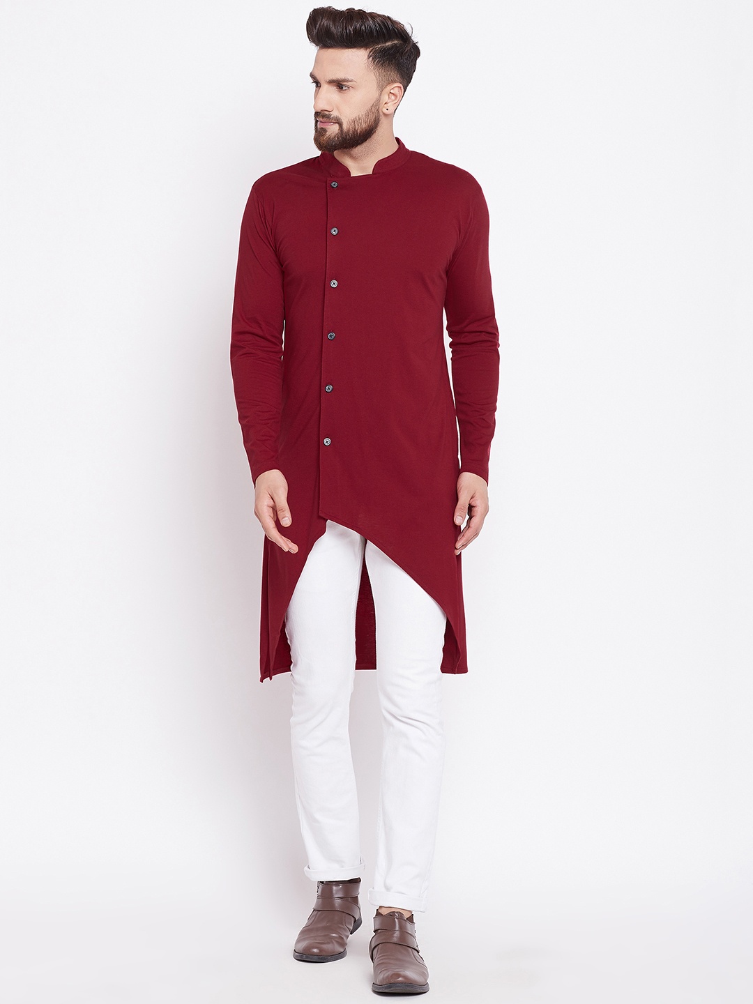 

CHILL WINSTON Men Maroon Solid Straight Kurta