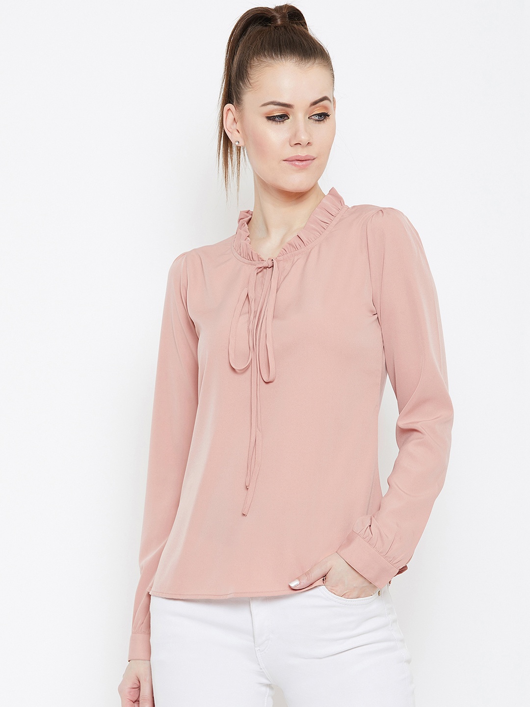 

Berrylush Women Peach-Coloured Solid A-Line Top