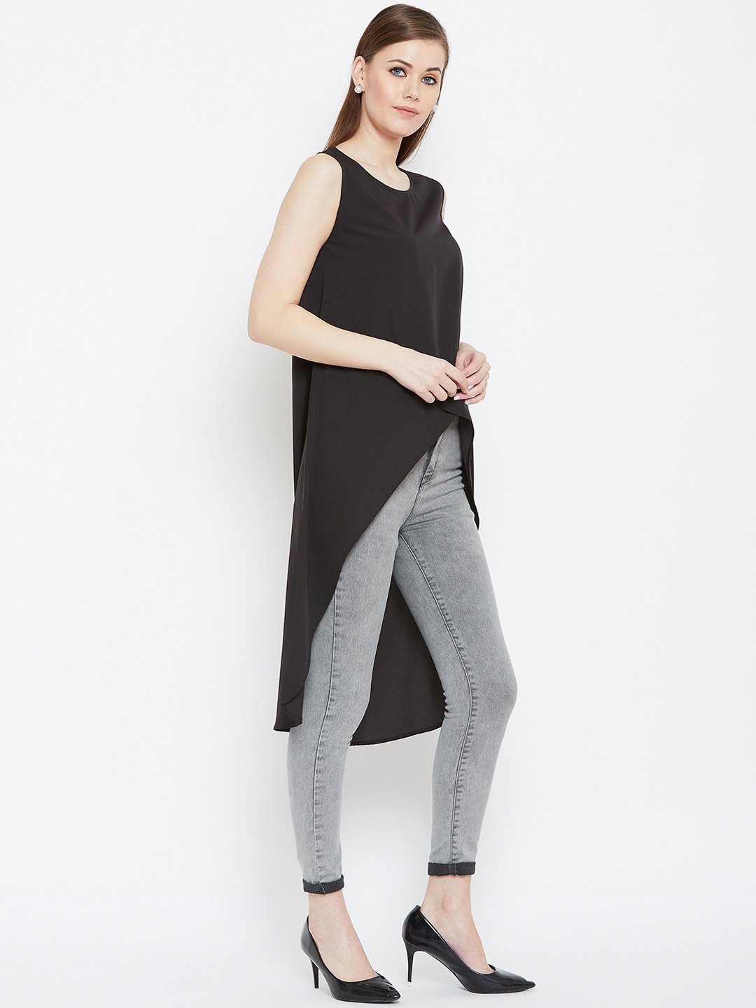 

Berrylush Women Black Solid High-Low Top