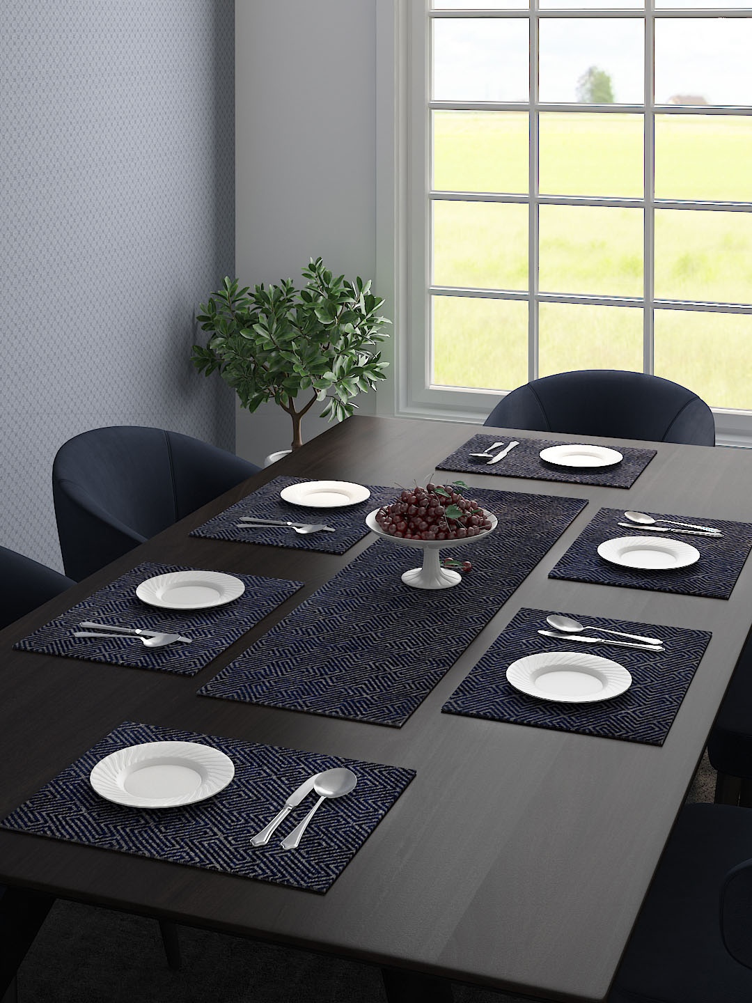 

Saral Home Set Of 6 Blue Printed Table Placemats