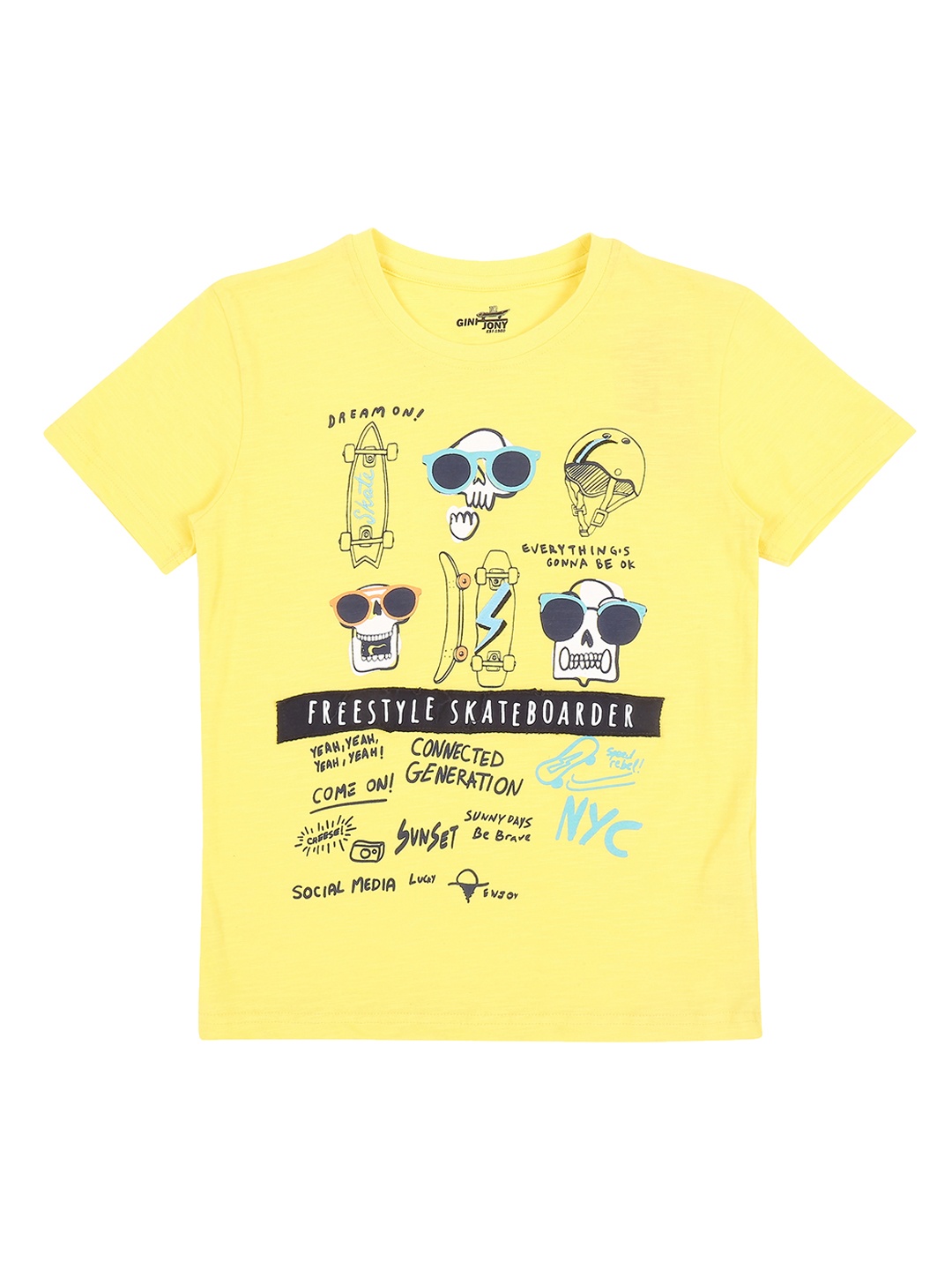 

Gini and Jony Boys Yellow Printed Round Neck T-shirt