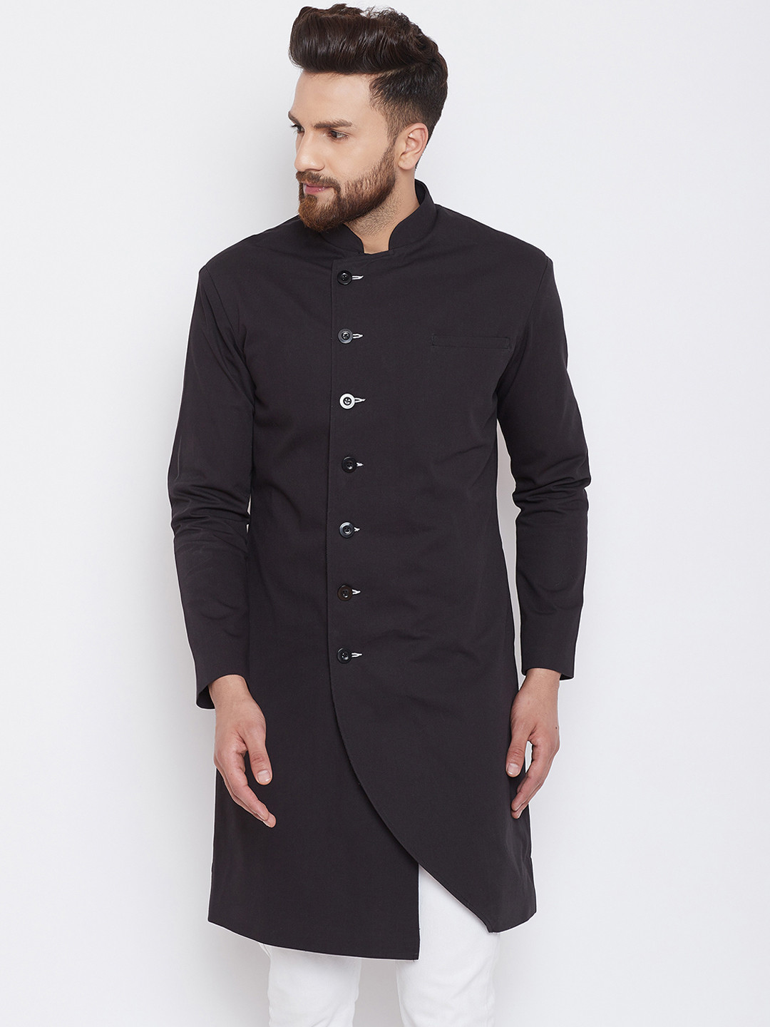 

CHILL WINSTON Men Black Solid Regular-Fit Pure Cotton Bandhgala
