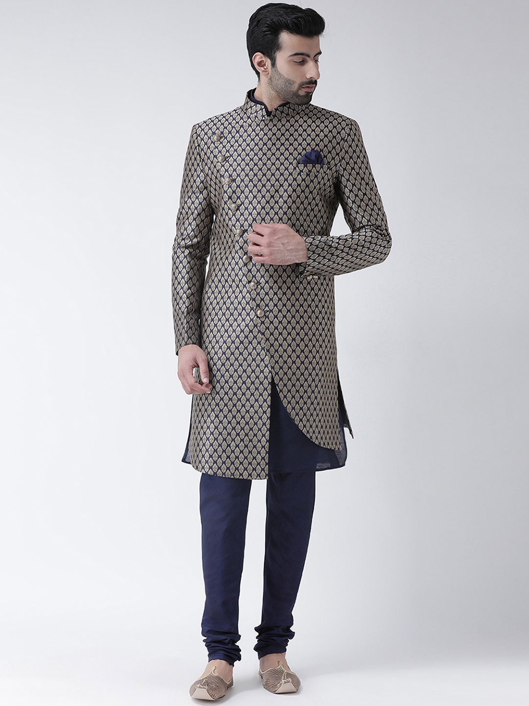 

KISAH Men Kurta Indowestern Achkan & Churidar Set, Navy blue