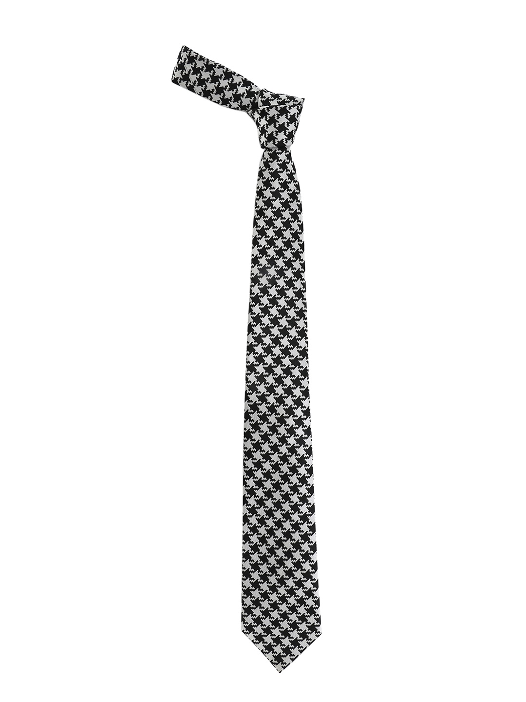 

Calvadoss Men Black & White Woven Design Houndstooth Broad Tie