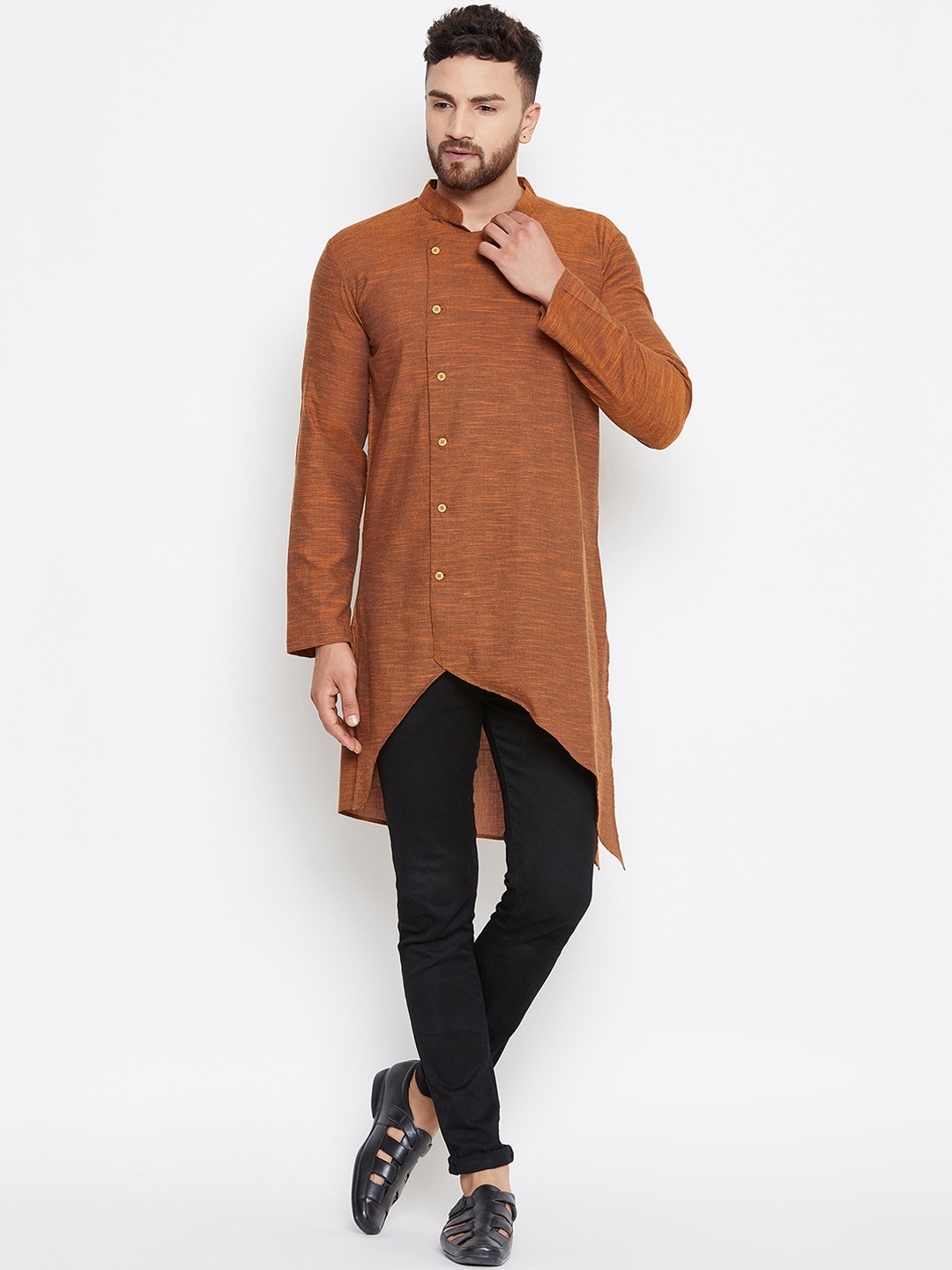 

even Men Brown Woven Design Straight Kurta