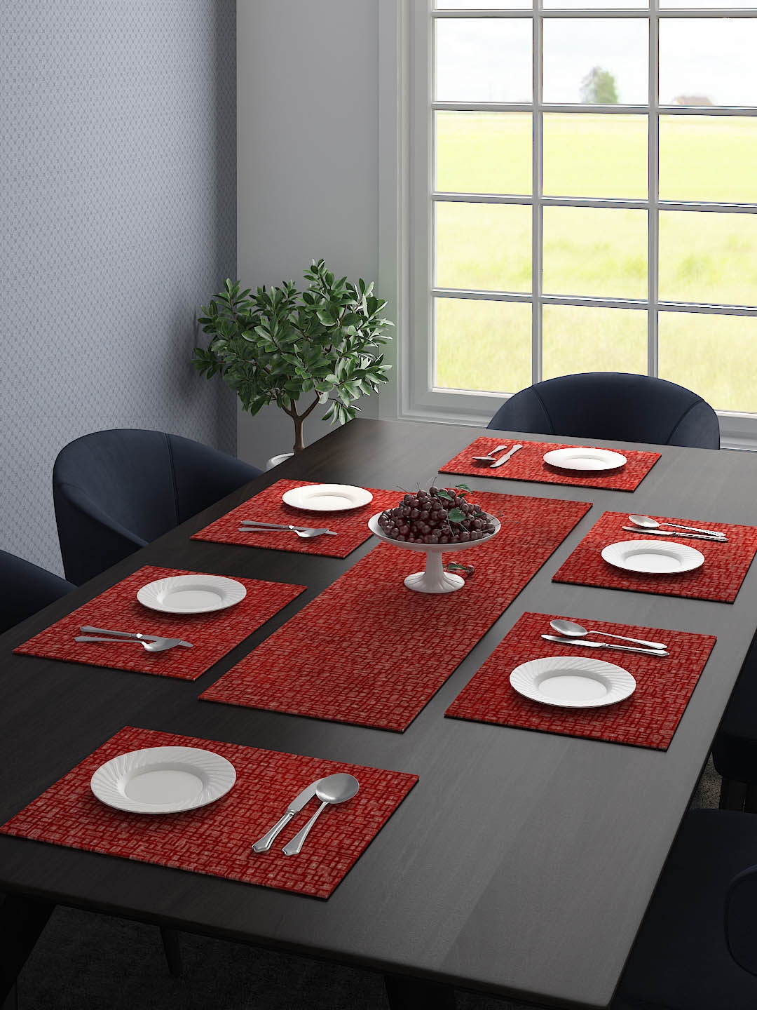 

Saral Home Set of 6 Printed Table Placemats & 1 Runner, Maroon